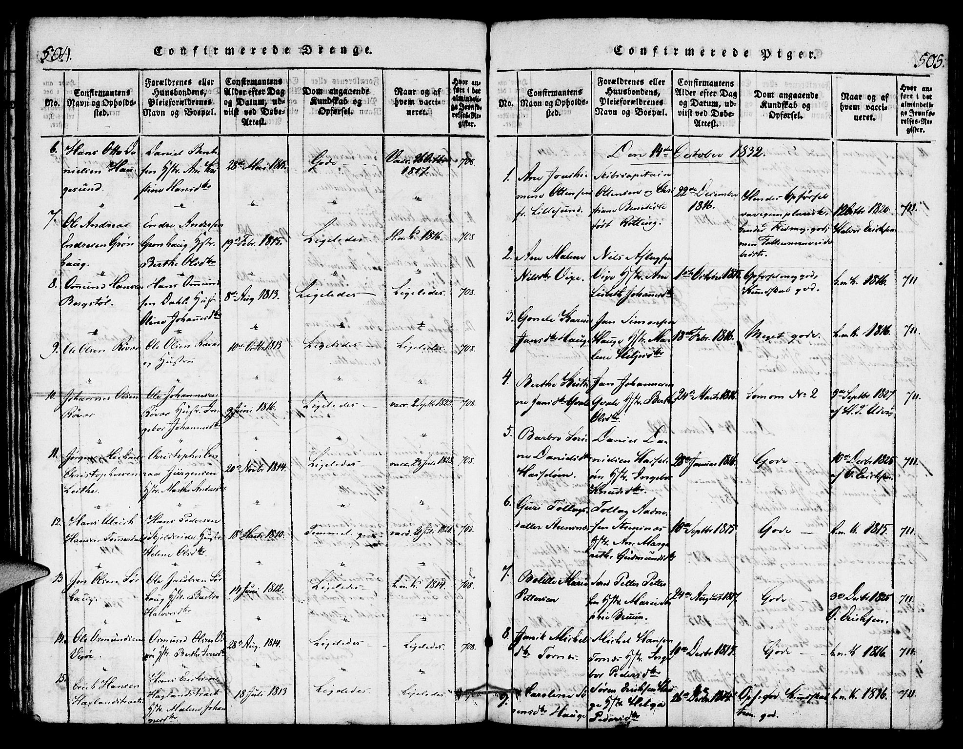Torvastad sokneprestkontor, SAST/A -101857/H/Ha/Haa/L0004: Parish register (official) no. A 4, 1817-1836, p. 504-505