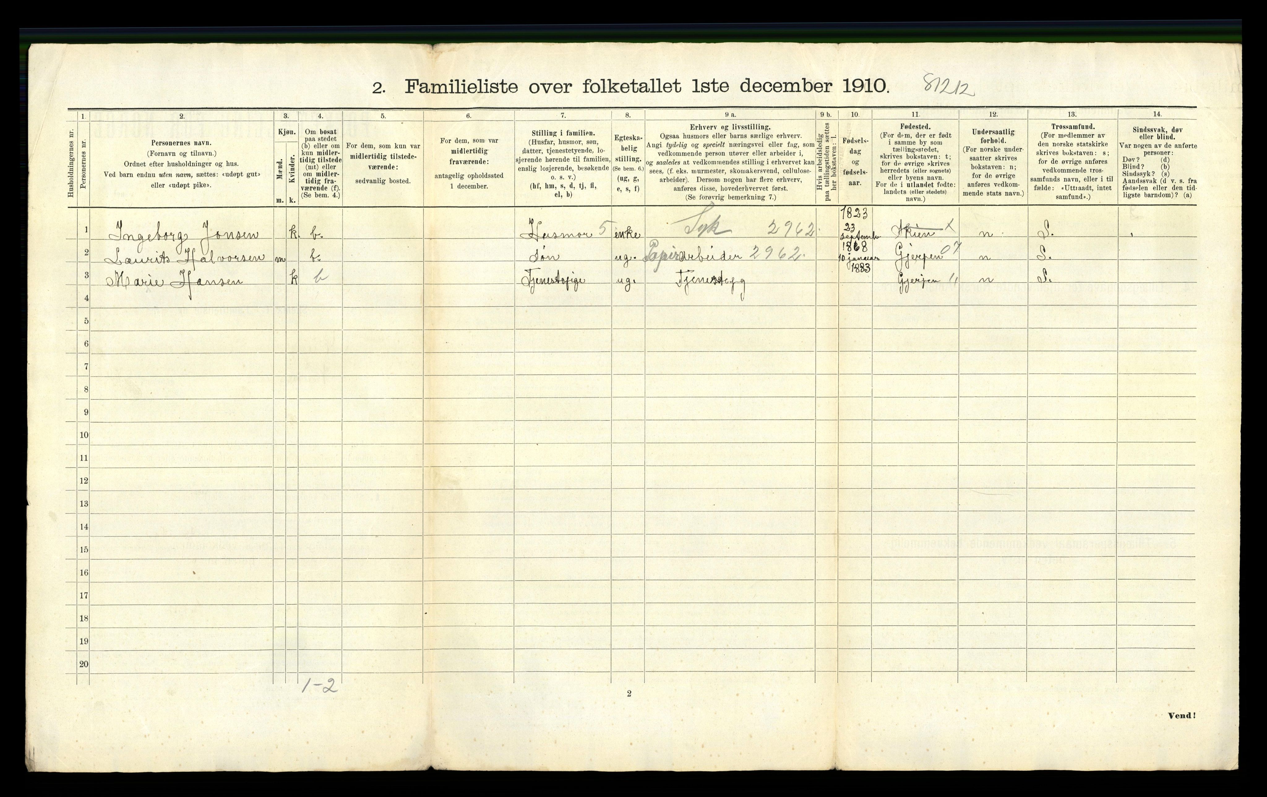 RA, 1910 census for Skien, 1910, p. 2965