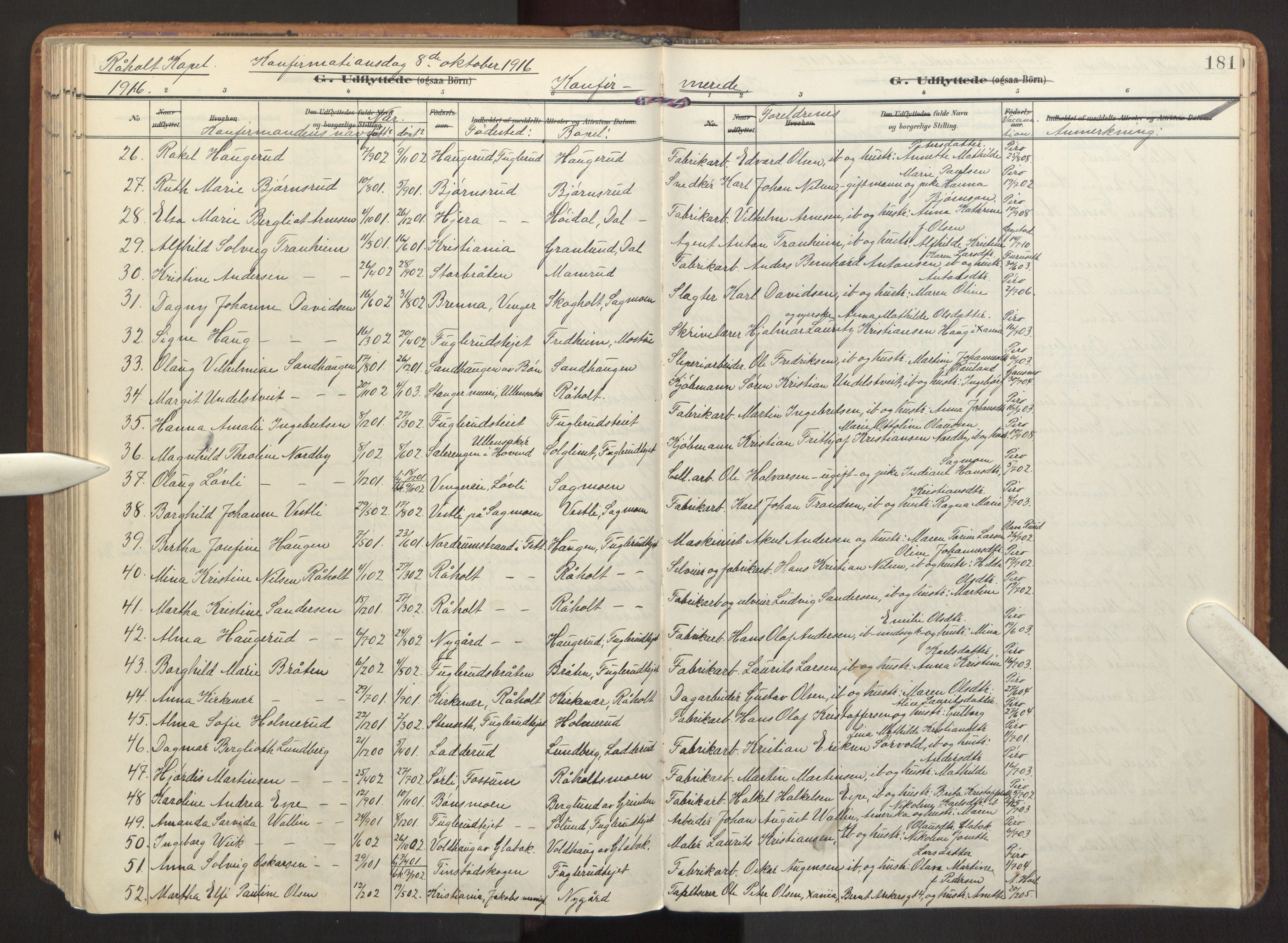 Eidsvoll prestekontor Kirkebøker, SAO/A-10888/F/Fa: Parish register (official) no. I 7, 1905-1920, p. 181