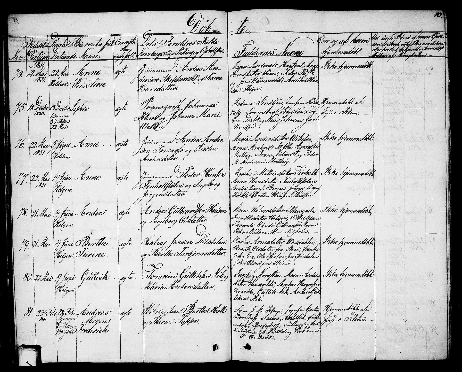 Holla kirkebøker, SAKO/A-272/G/Ga/L0002: Parish register (copy) no. I 2, 1830-1848, p. 10
