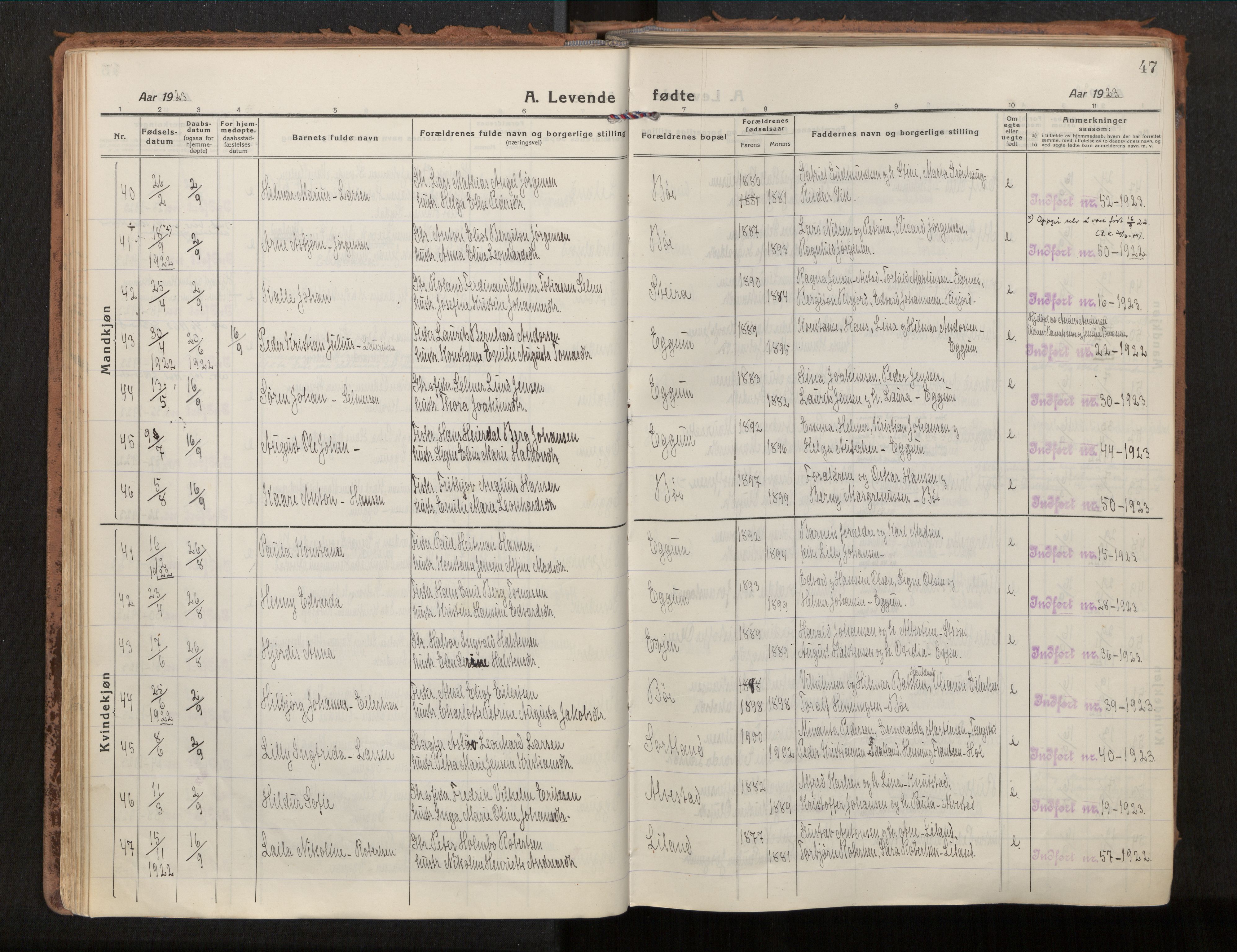 Ministerialprotokoller, klokkerbøker og fødselsregistre - Nordland, AV/SAT-A-1459/880/L1136: Parish register (official) no. 880A10, 1919-1927, p. 47