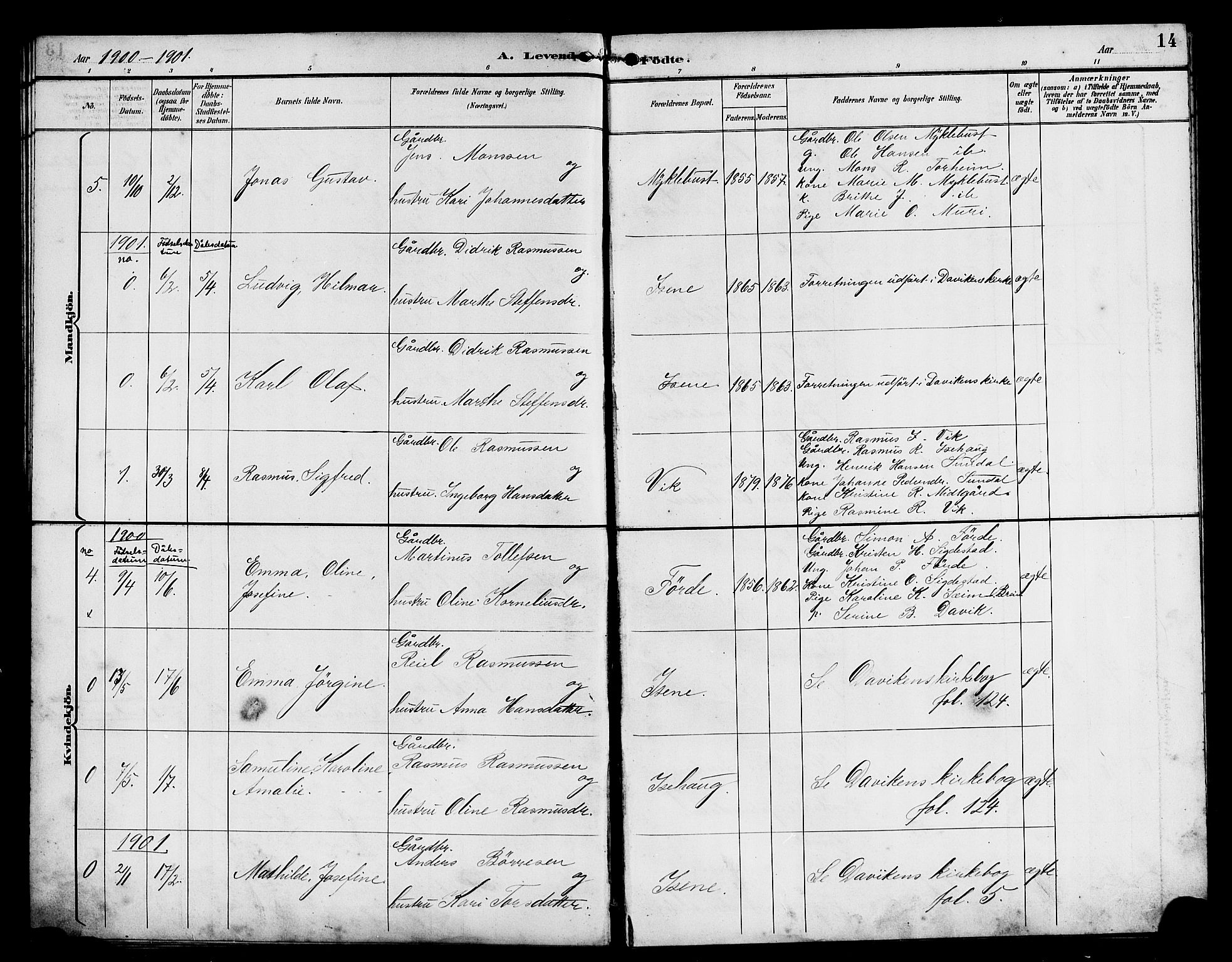 Davik sokneprestembete, SAB/A-79701/H/Hab/Habd/L0002: Parish register (copy) no. D 2, 1890-1919, p. 14