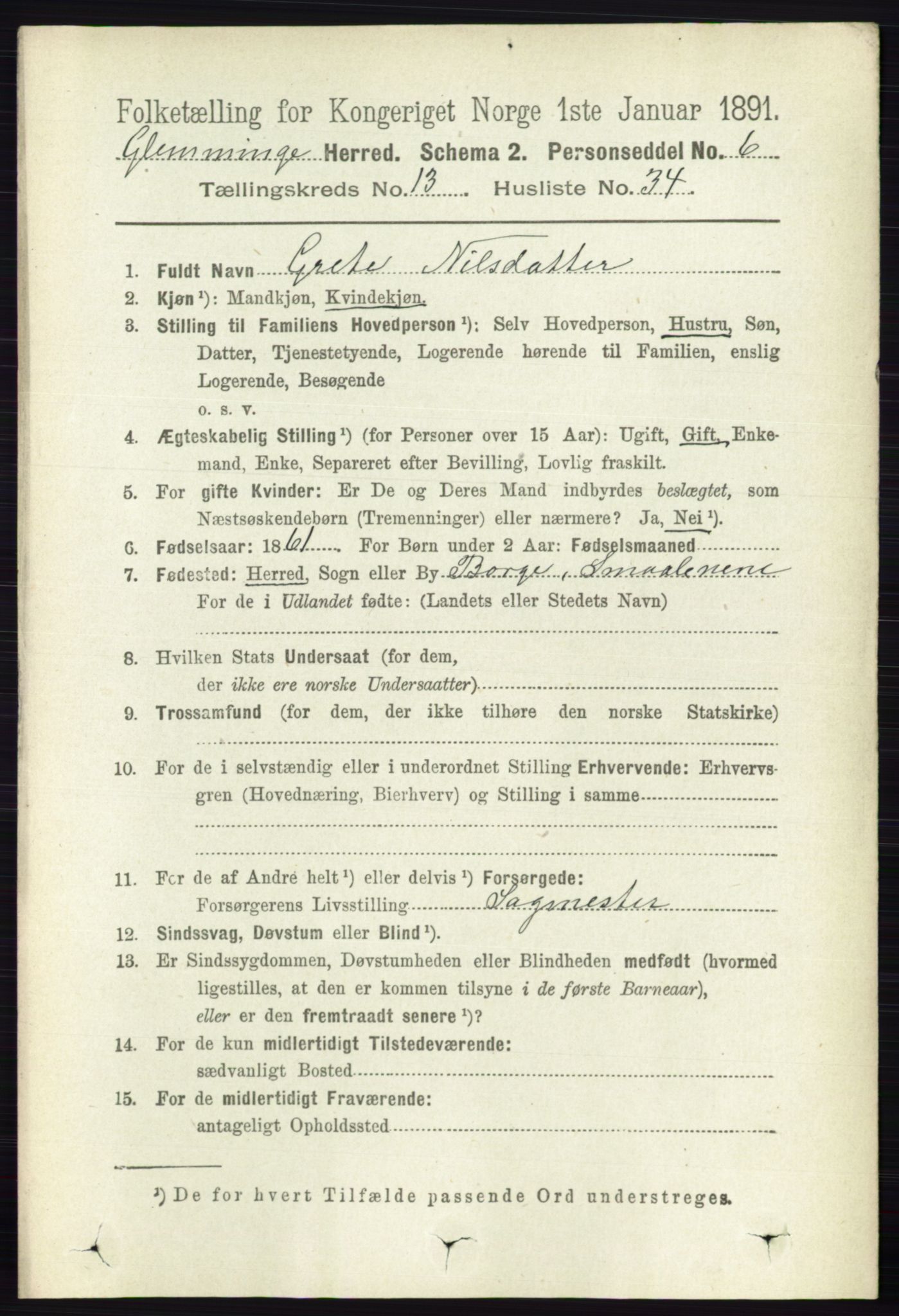 RA, 1891 census for 0132 Glemmen, 1891, p. 11441