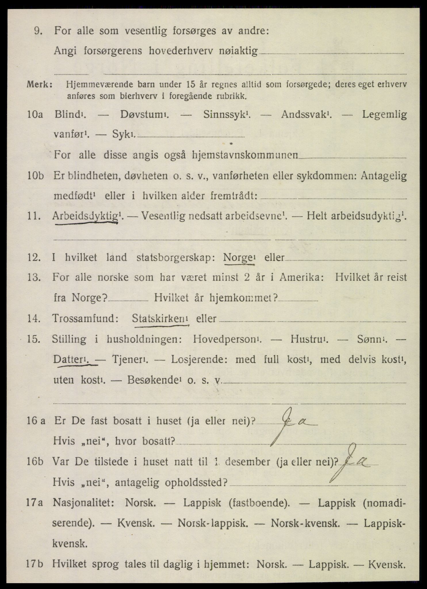 SAT, 1920 census for Nesna, 1920, p. 2062