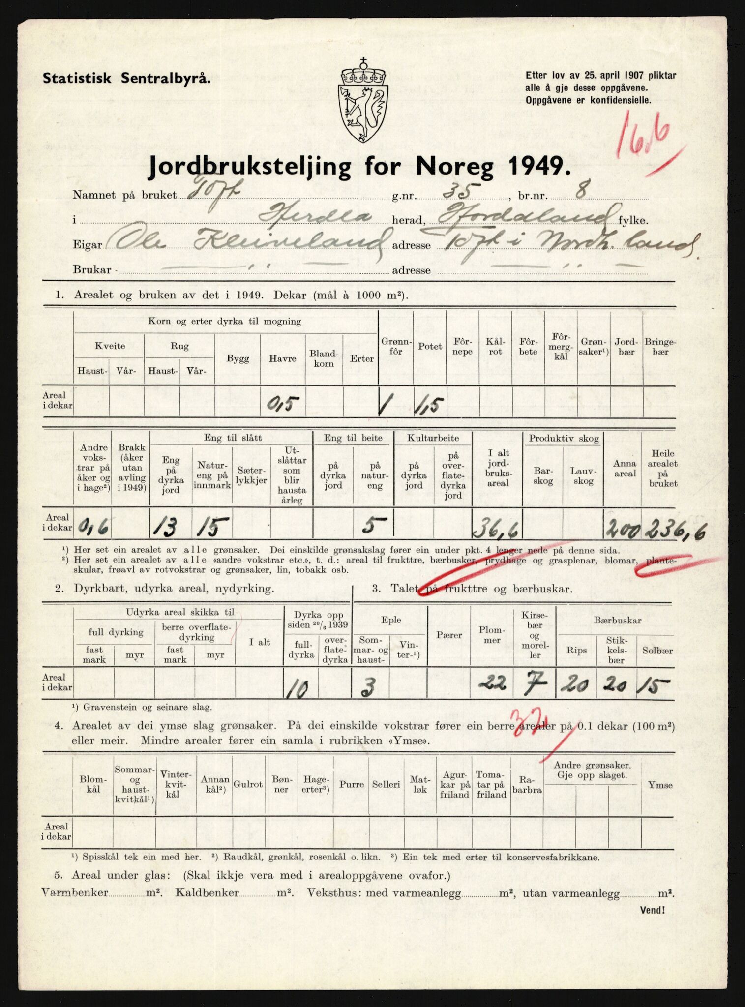 Statistisk sentralbyrå, Næringsøkonomiske emner, Jordbruk, skogbruk, jakt, fiske og fangst, AV/RA-S-2234/G/Gc/L0276: Hordaland: Herdla og Hjelme, 1949, p. 1018