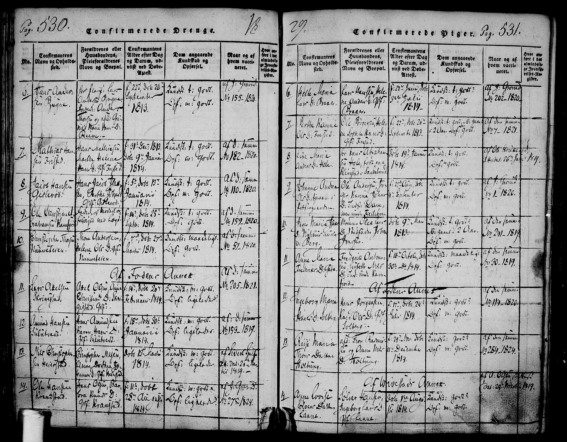 Ramnes kirkebøker, AV/SAKO-A-314/F/Fa/L0004: Parish register (official) no. I 4, 1813-1840, p. 530-531