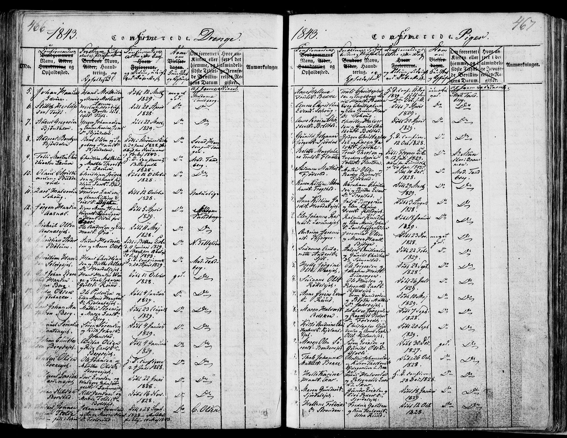Sande Kirkebøker, SAKO/A-53/F/Fa/L0003: Parish register (official) no. 3, 1814-1847, p. 466-467