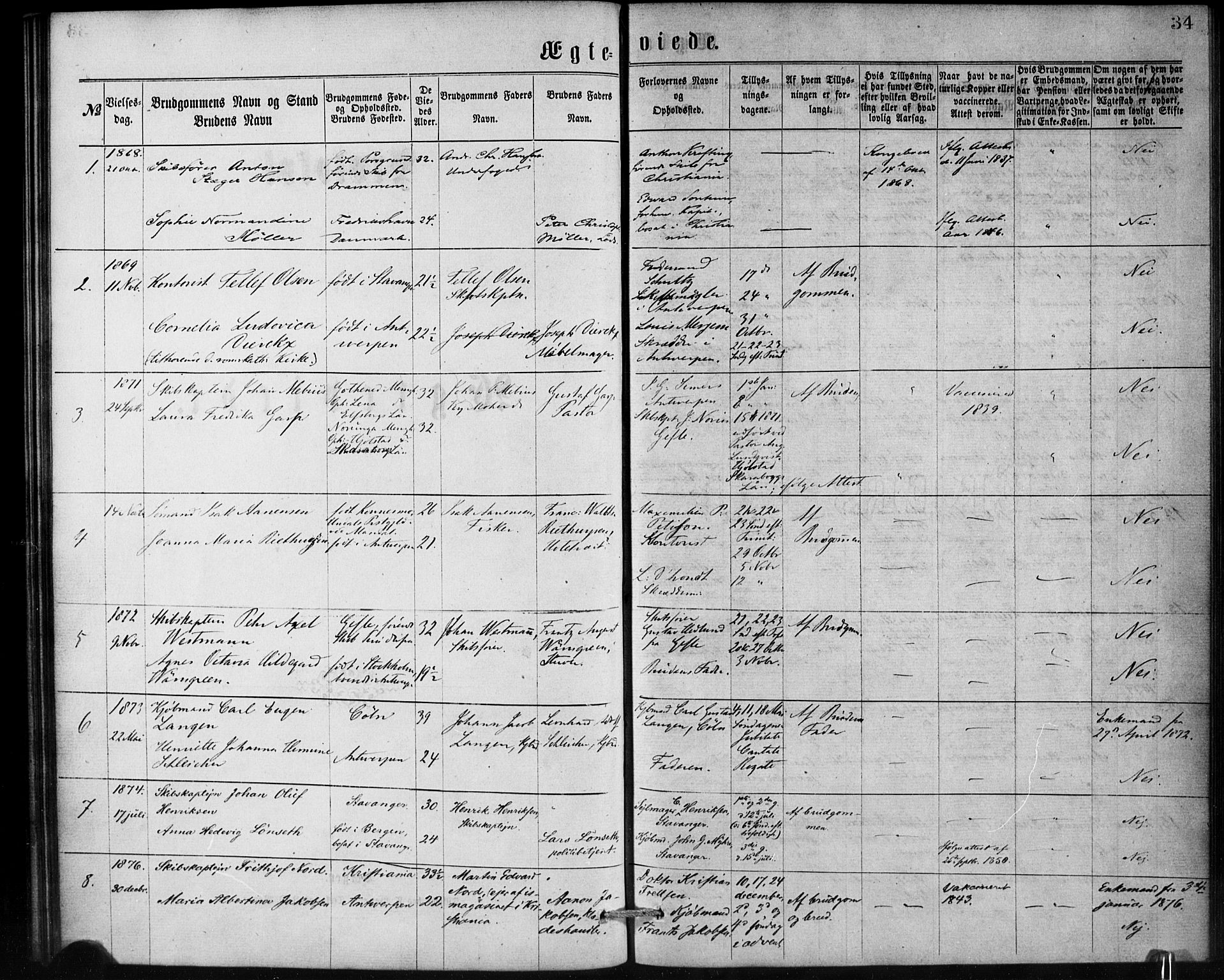 Den norske sjømannsmisjon i utlandet/Antwerpen, AV/SAB-SAB/PA-0105/H/Ha/L0001: Parish register (official) no. A 1, 1865-1887, p. 34