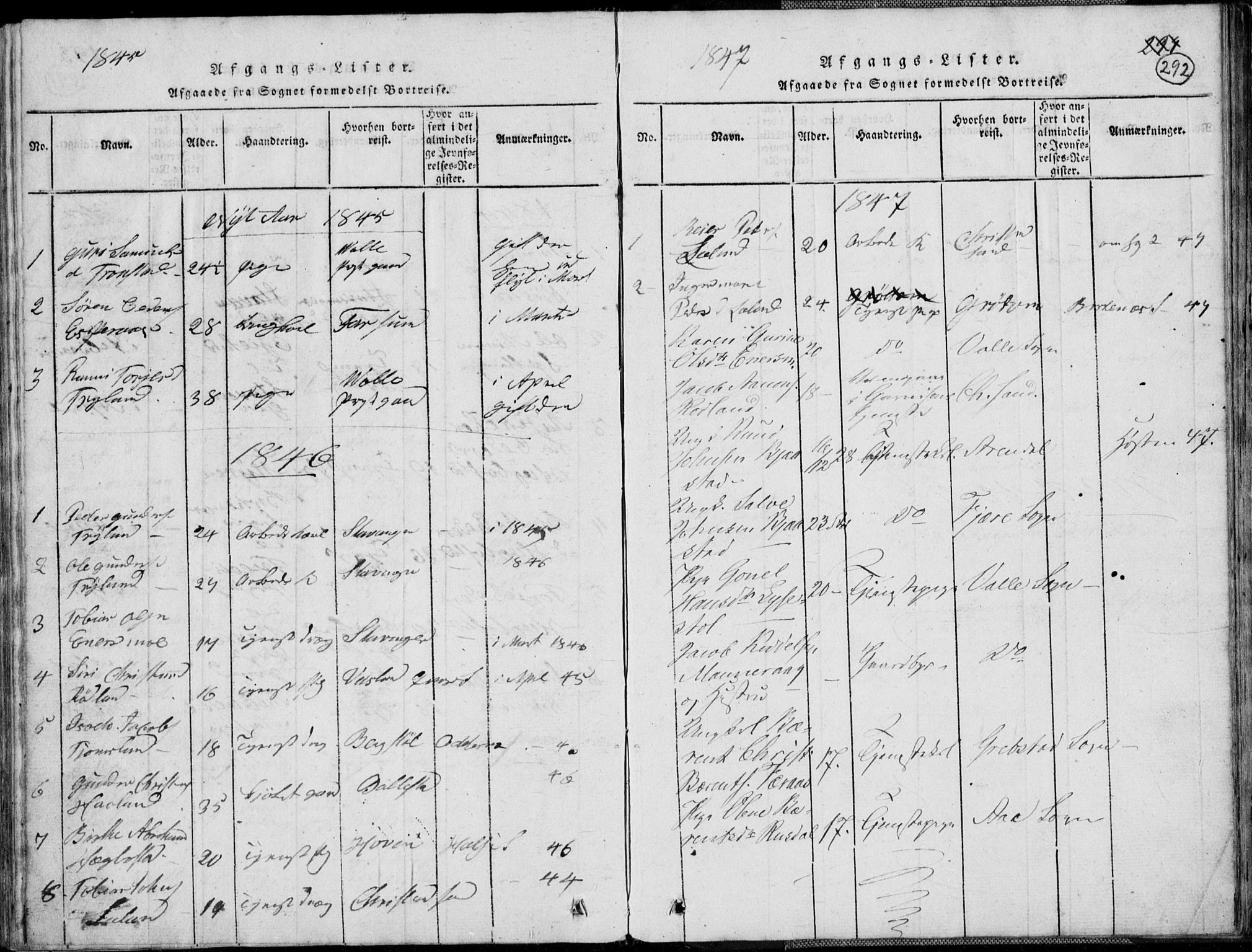 Nord-Audnedal sokneprestkontor, AV/SAK-1111-0032/F/Fb/Fbb/L0001: Parish register (copy) no. B 1, 1816-1858, p. 292