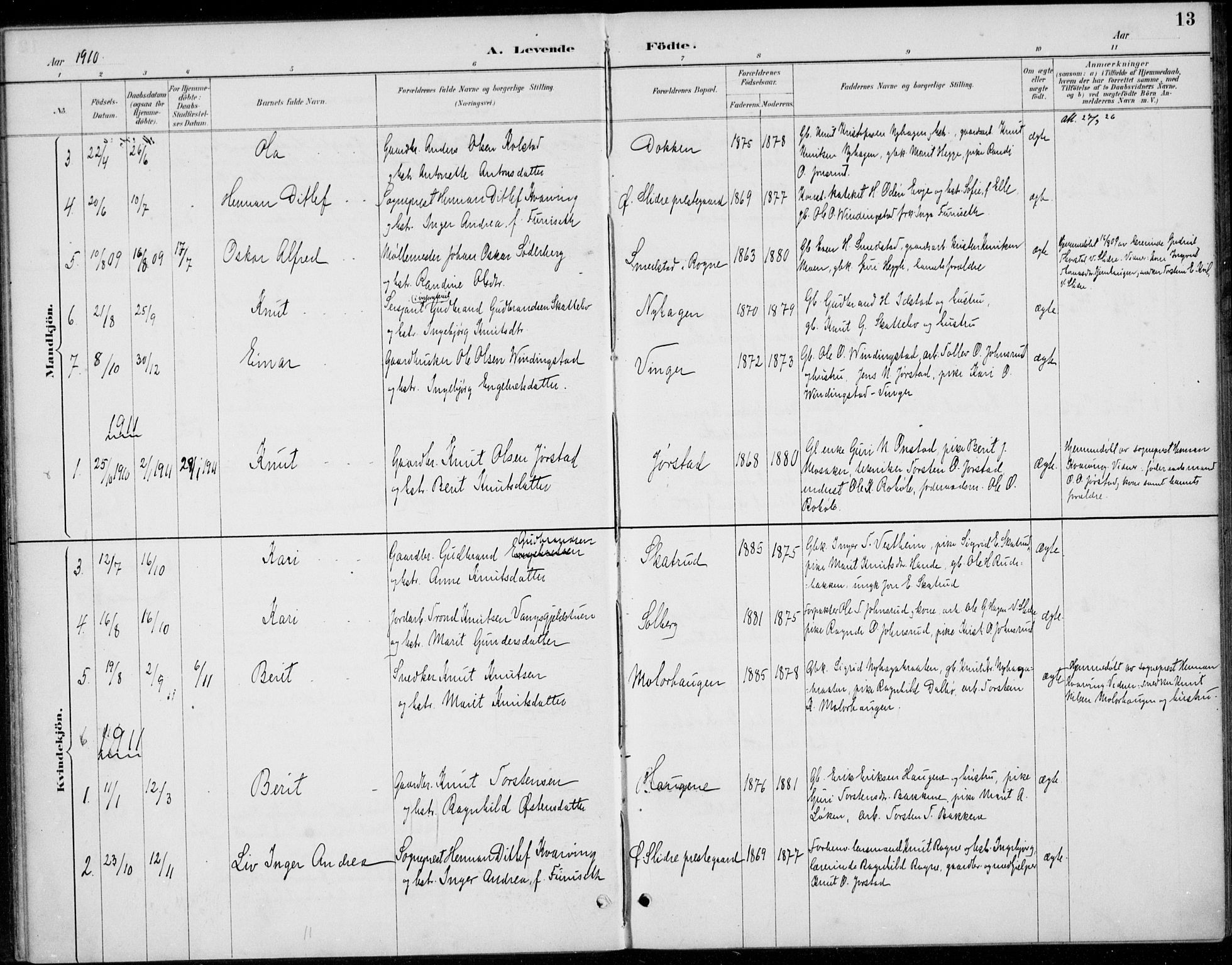 Øystre Slidre prestekontor, AV/SAH-PREST-138/H/Ha/Haa/L0005: Parish register (official) no. 5, 1887-1916, p. 13