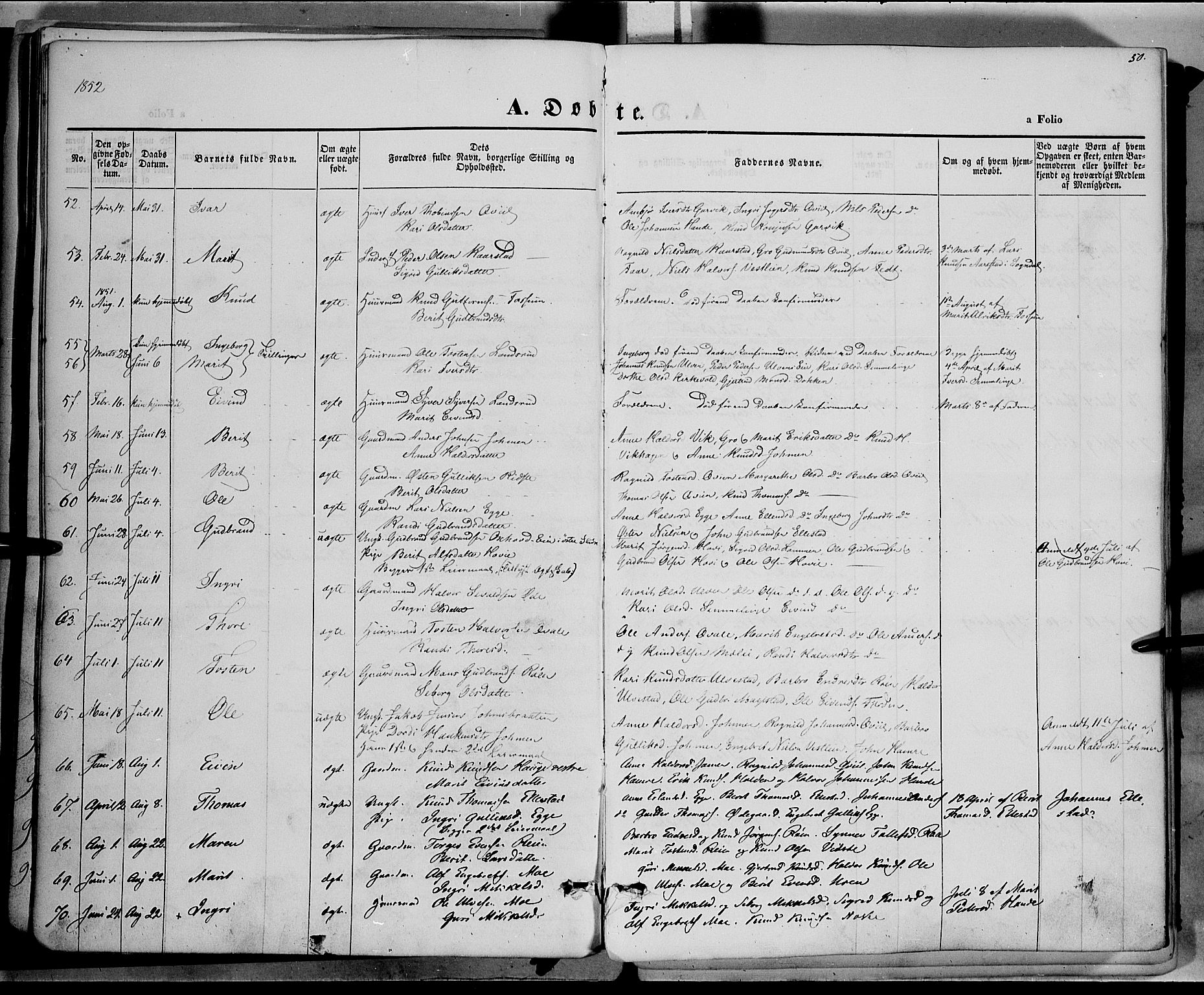 Vestre Slidre prestekontor, AV/SAH-PREST-136/H/Ha/Haa/L0001: Parish register (official) no. 1, 1844-1855, p. 50