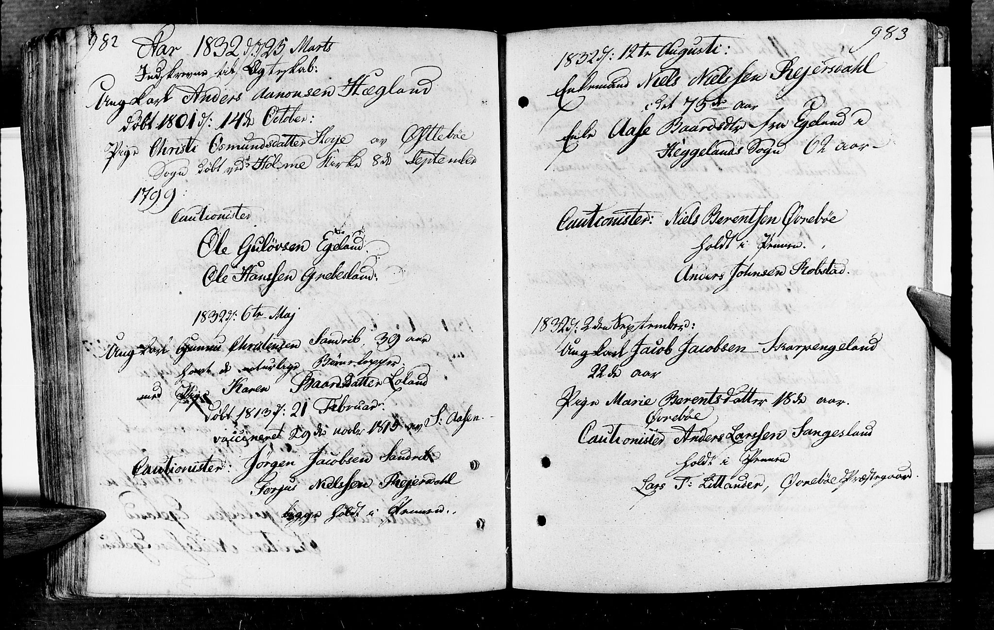 Vennesla sokneprestkontor, AV/SAK-1111-0045/Fa/Fac/L0002: Parish register (official) no. A 2, 1785-1834, p. 982-983