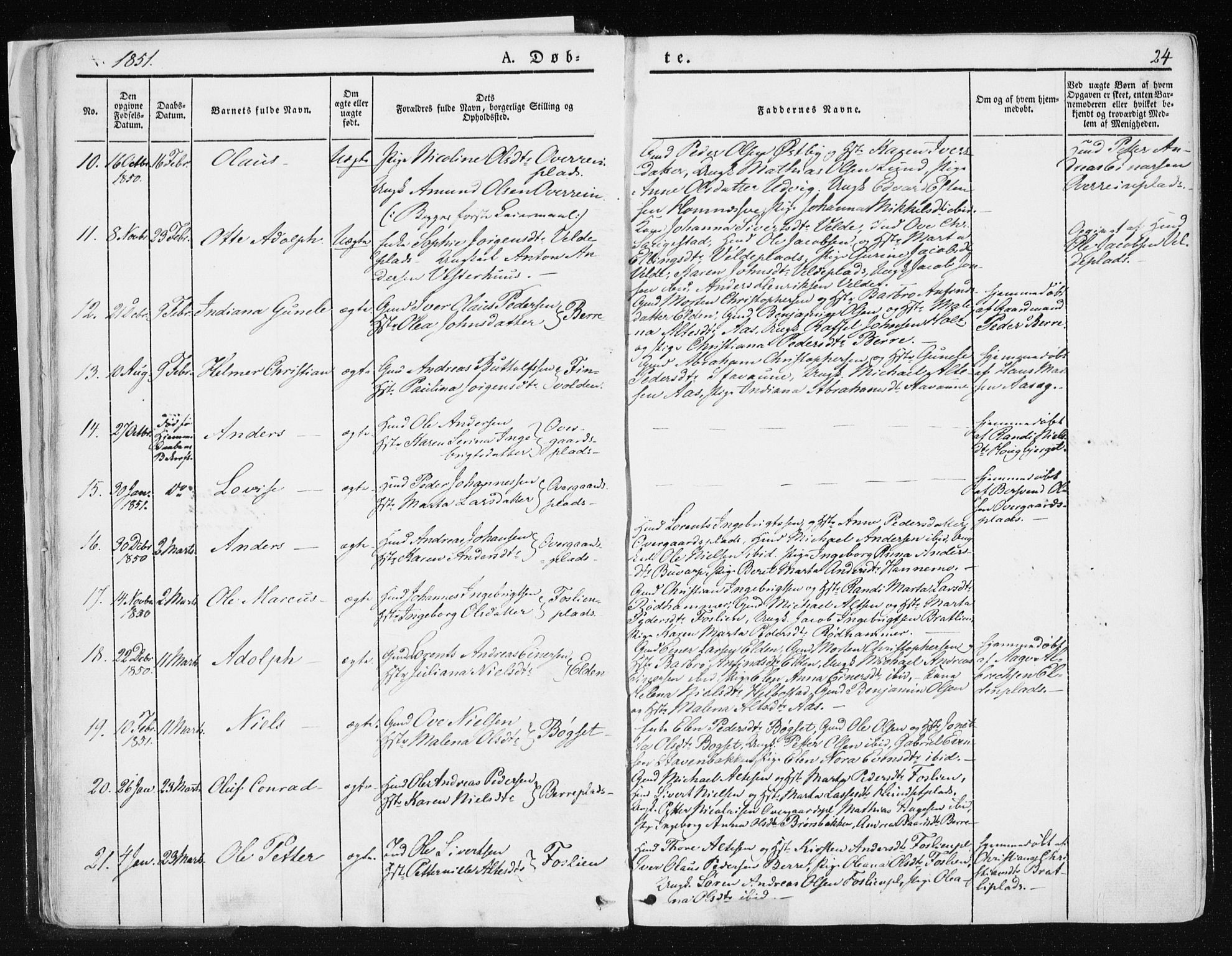 Ministerialprotokoller, klokkerbøker og fødselsregistre - Nord-Trøndelag, SAT/A-1458/741/L0393: Parish register (official) no. 741A07, 1849-1863, p. 24