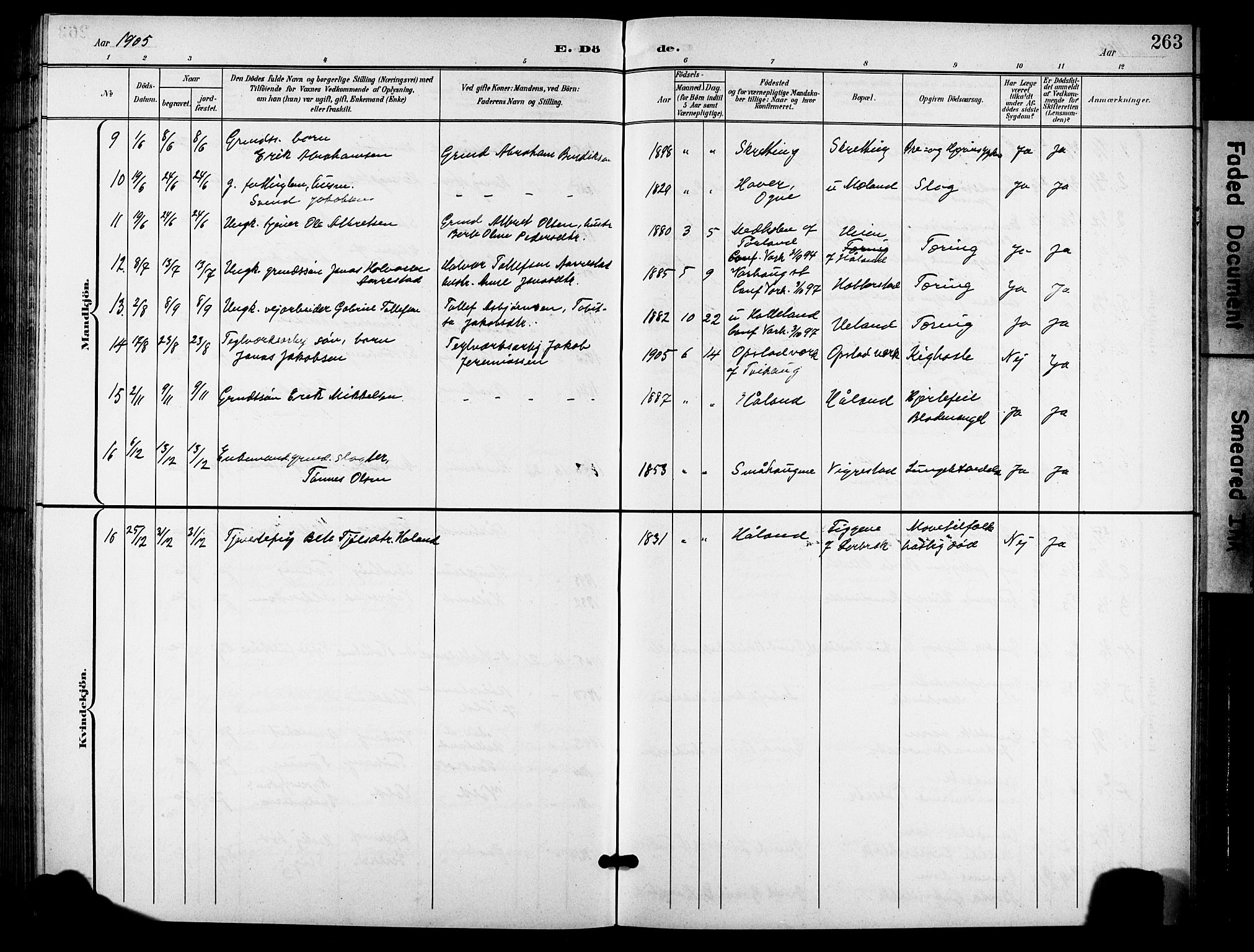 Hå sokneprestkontor, AV/SAST-A-101801/001/30BB/L0006: Parish register (copy) no. B 6, 1900-1924, p. 263