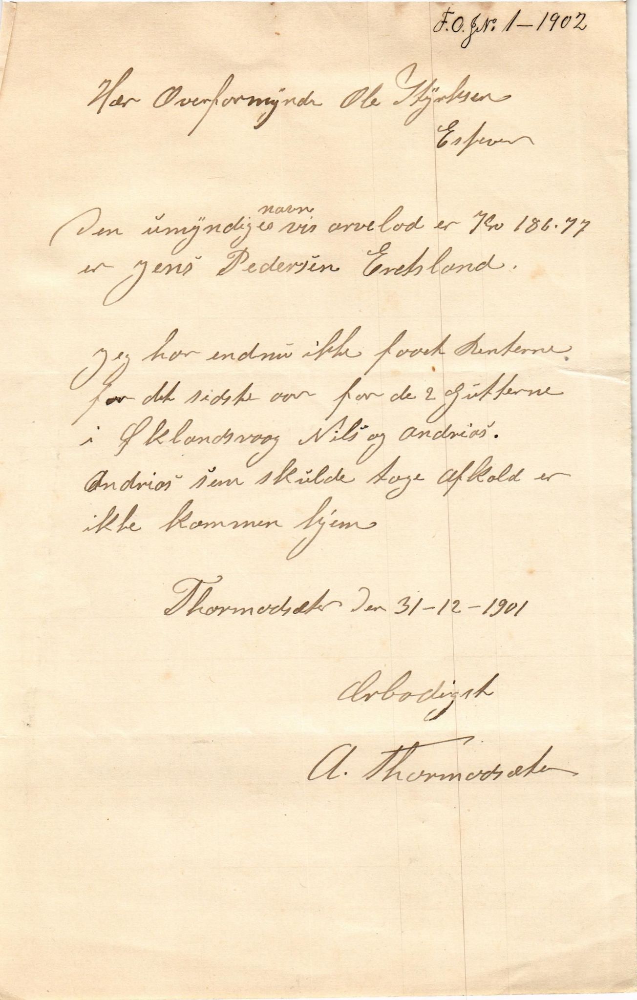 Finnaas kommune. Overformynderiet, IKAH/1218a-812/D/Da/Daa/L0002/0002: Kronologisk ordna korrespondanse / Kronologisk ordna korrespondanse, 1901-1904, p. 49