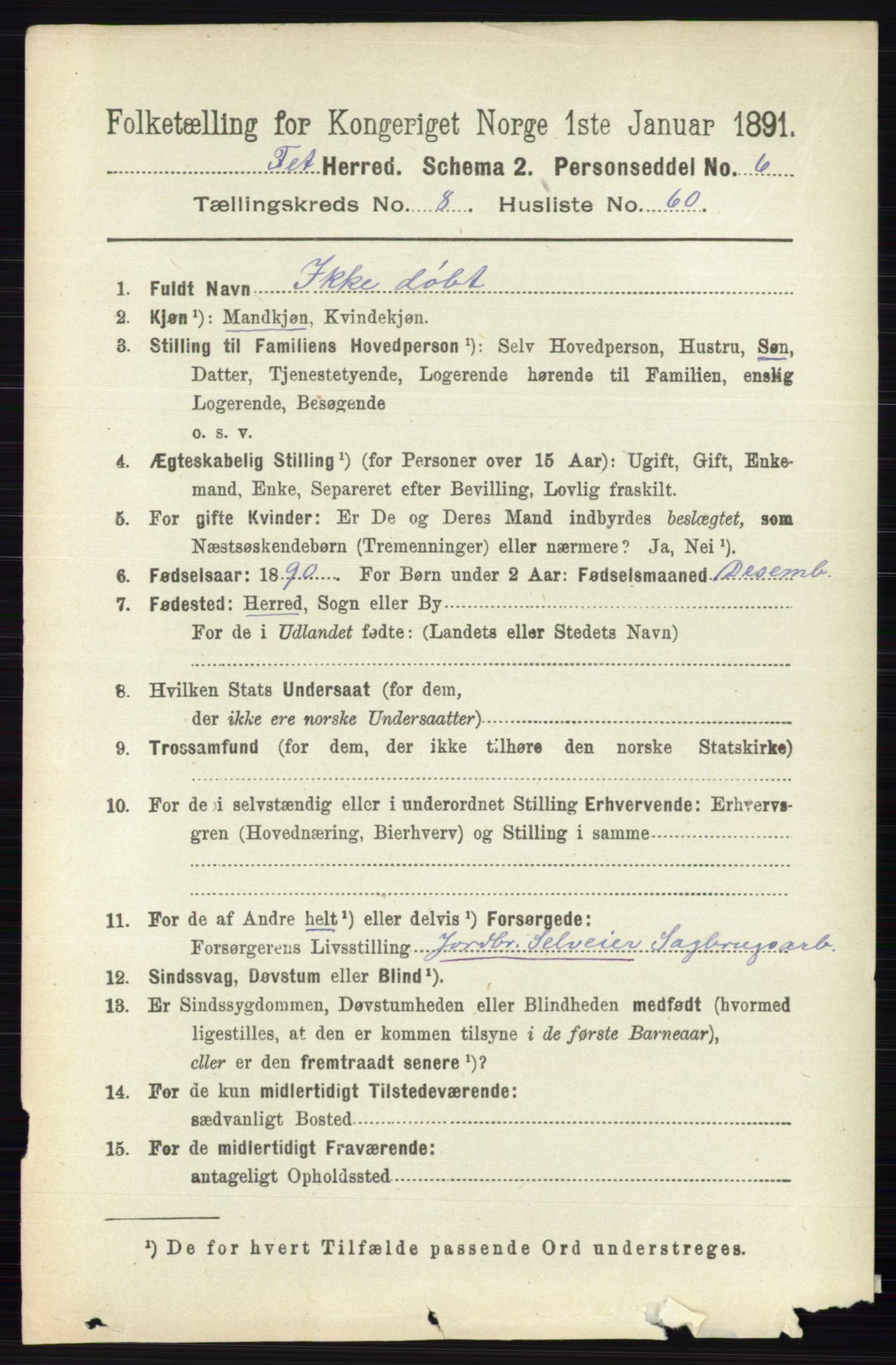 RA, 1891 census for 0227 Fet, 1891, p. 3412