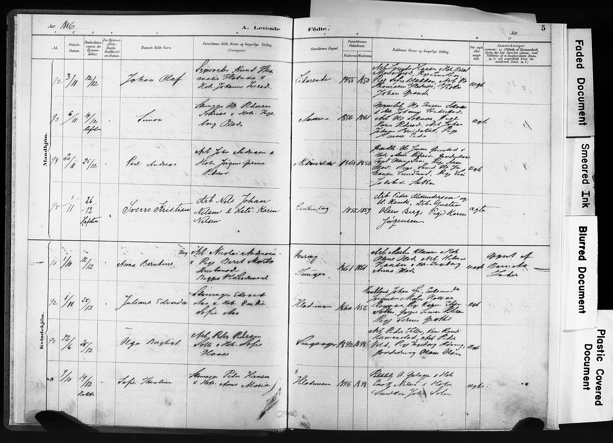 Ministerialprotokoller, klokkerbøker og fødselsregistre - Sør-Trøndelag, AV/SAT-A-1456/606/L0300: Parish register (official) no. 606A15, 1886-1893, p. 5