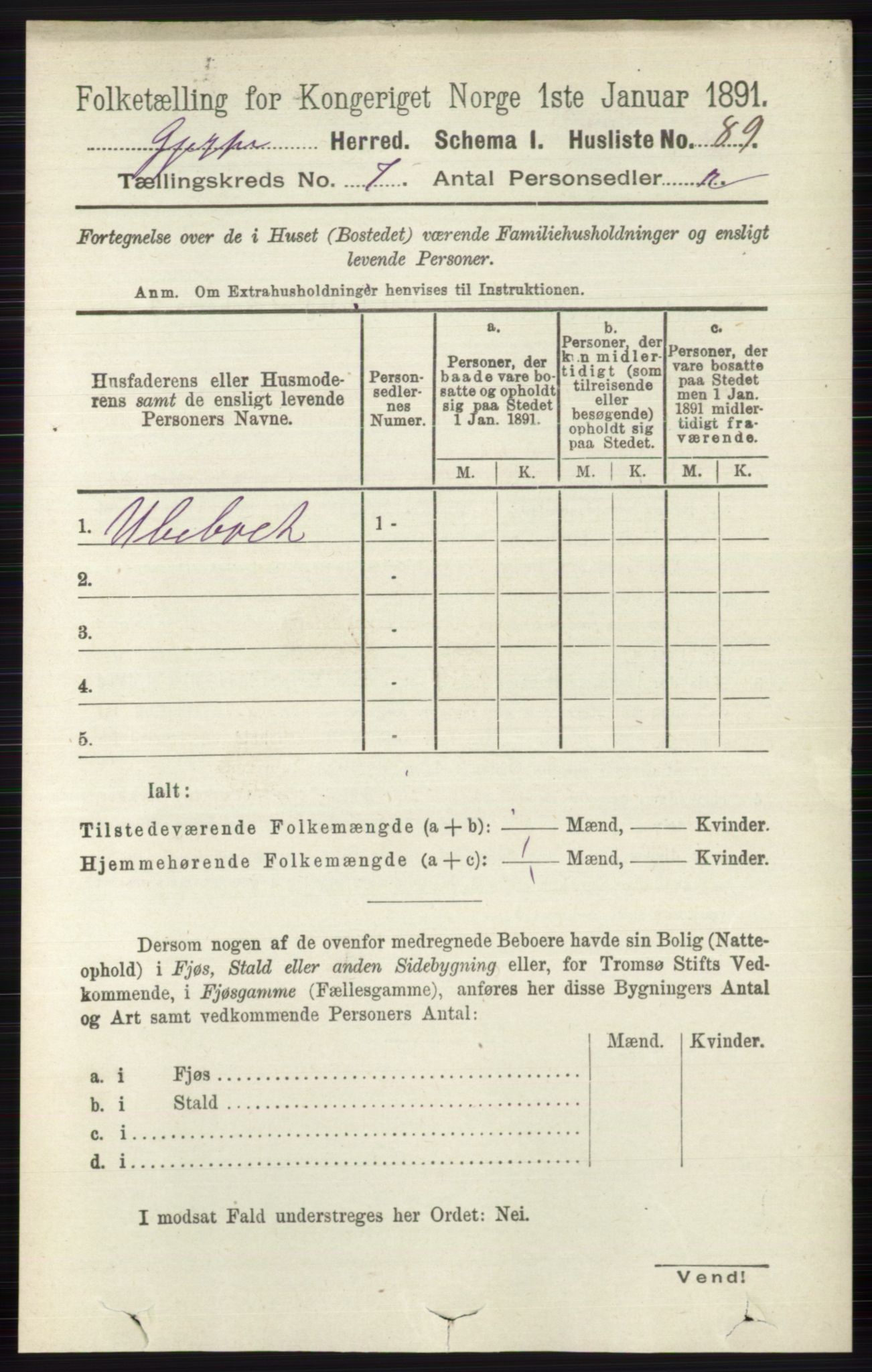 RA, 1891 census for 0812 Gjerpen, 1891, p. 3397