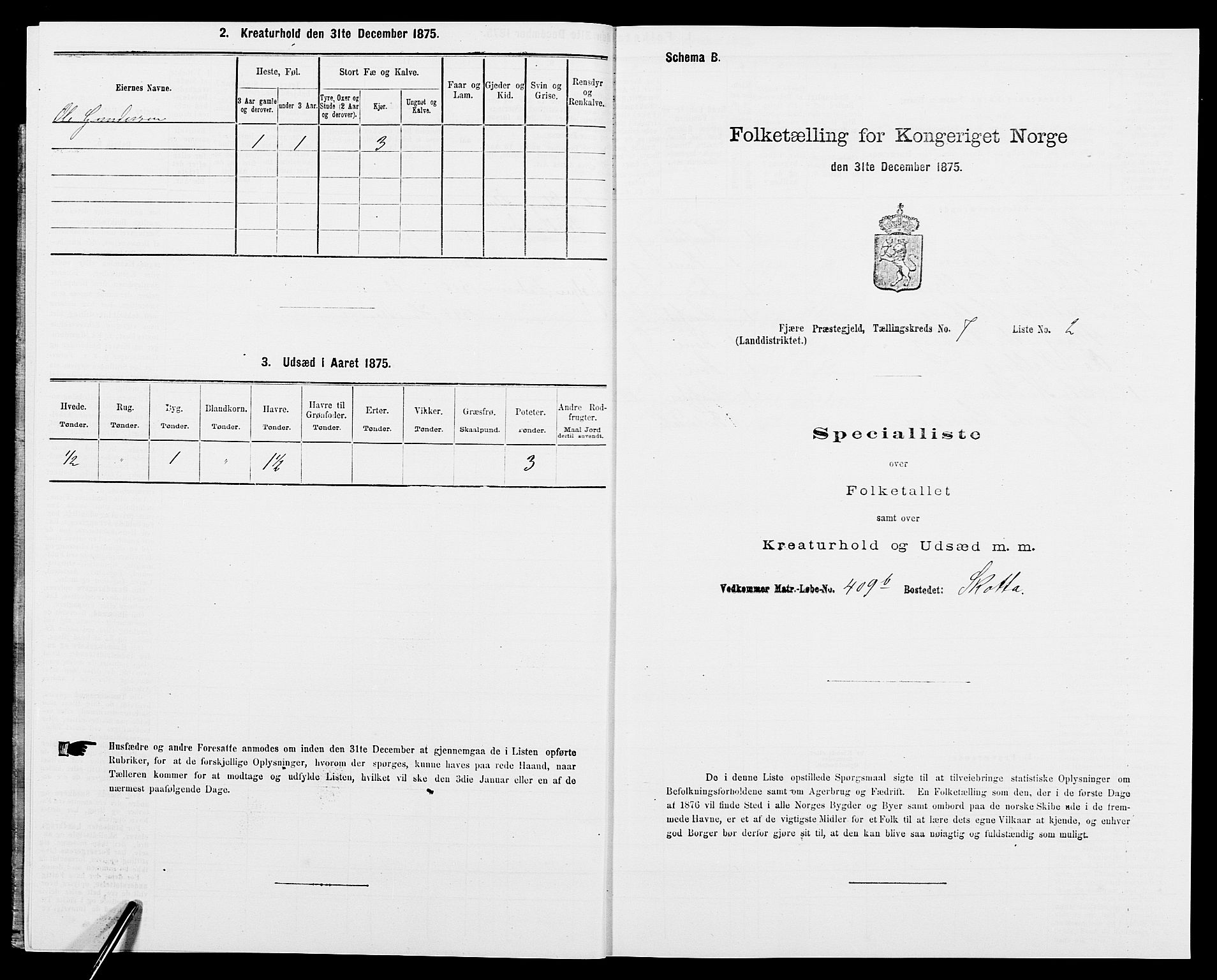 SAK, 1875 census for 0923L Fjære/Fjære, 1875, p. 1554