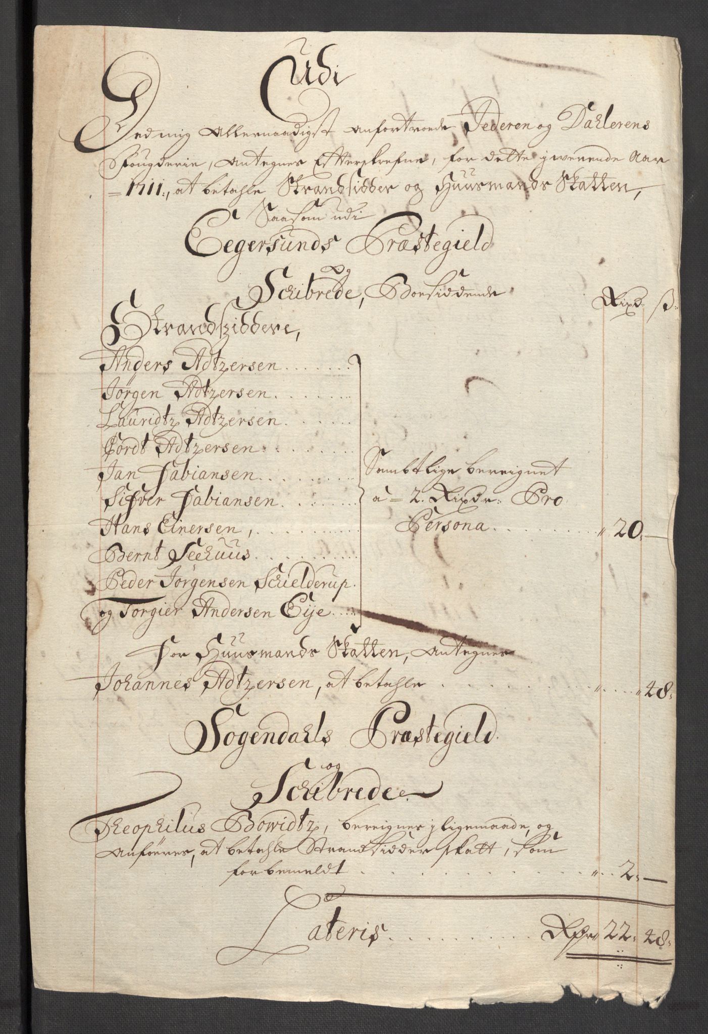 Rentekammeret inntil 1814, Reviderte regnskaper, Fogderegnskap, AV/RA-EA-4092/R46/L2735: Fogderegnskap Jæren og Dalane, 1711, p. 71