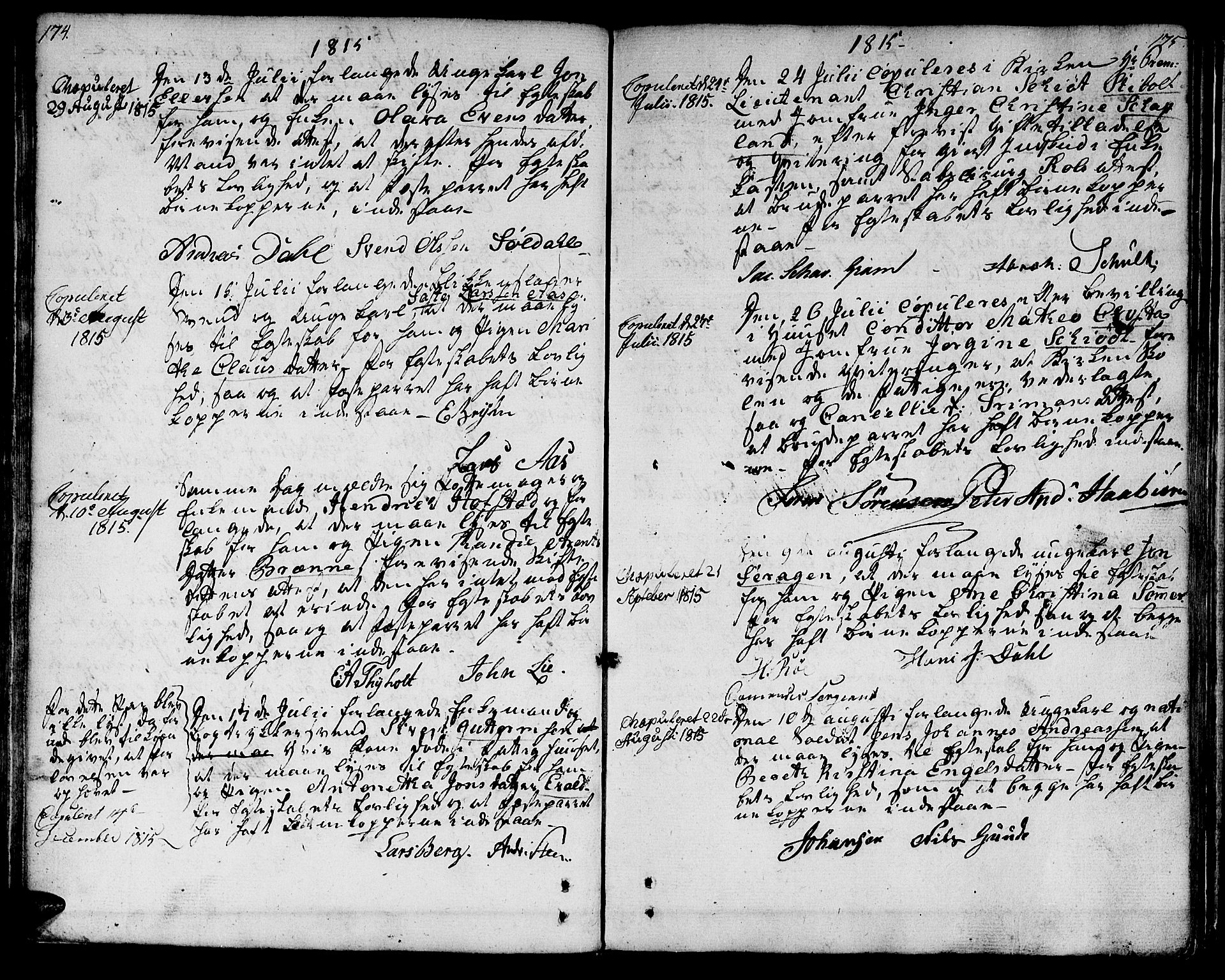 Ministerialprotokoller, klokkerbøker og fødselsregistre - Sør-Trøndelag, SAT/A-1456/601/L0042: Parish register (official) no. 601A10, 1802-1830, p. 174-175