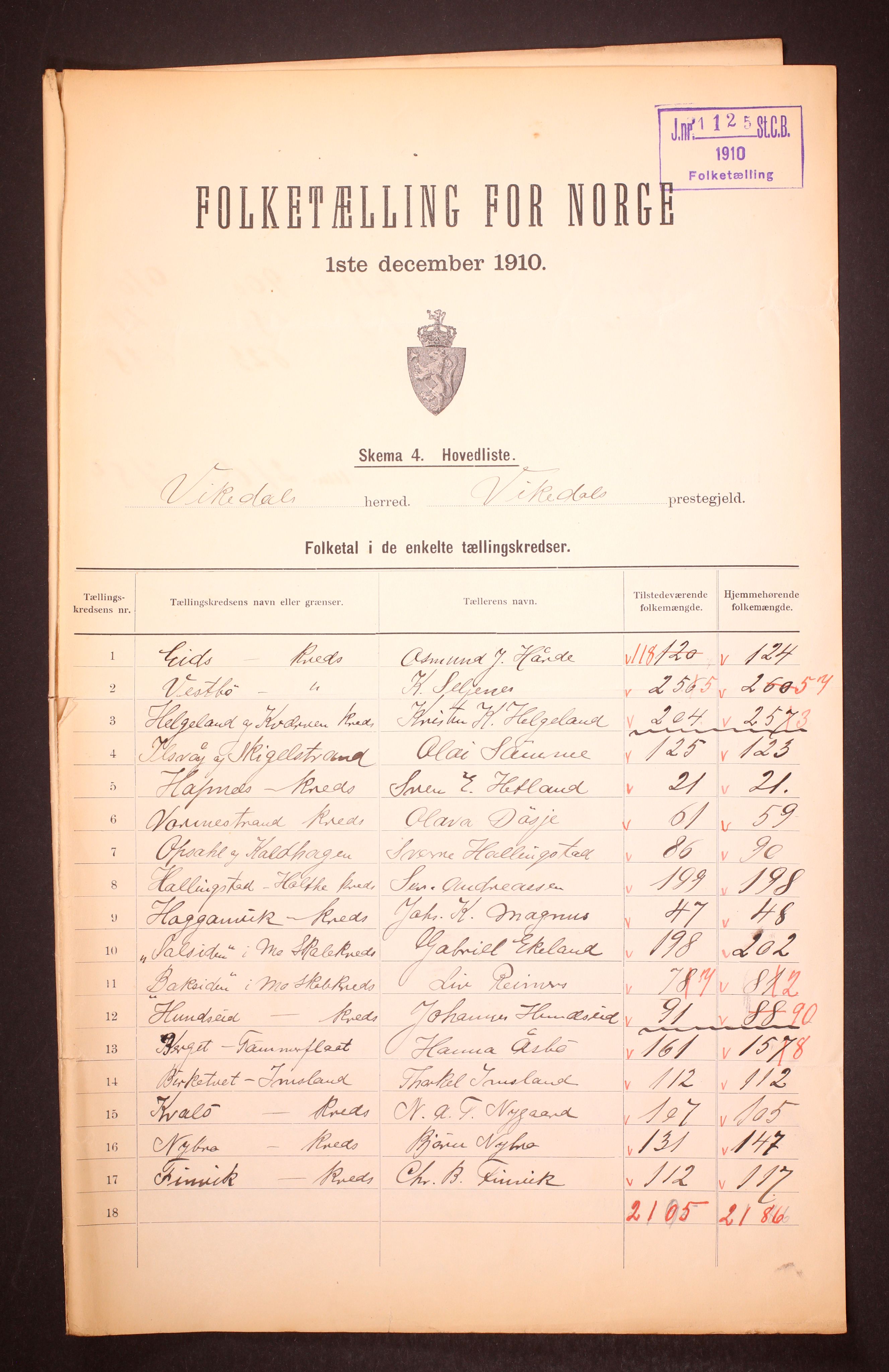 RA, 1910 census for Vikedal, 1910, p. 2