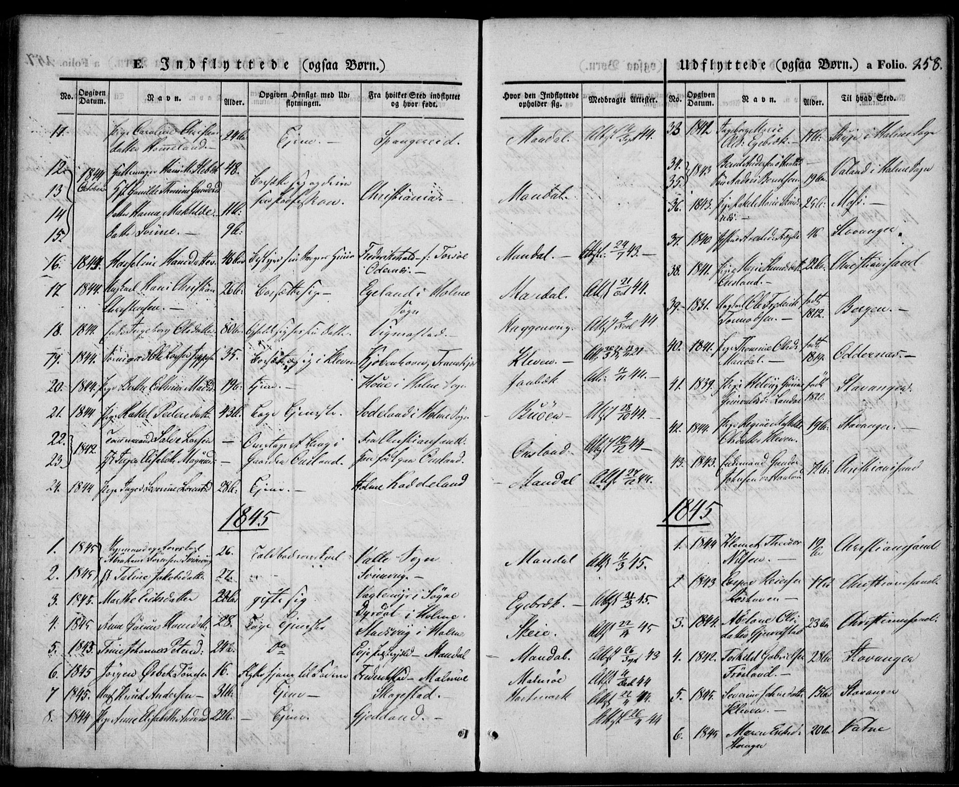 Mandal sokneprestkontor, SAK/1111-0030/F/Fa/Faa/L0012: Parish register (official) no. A 12, 1840-1847, p. 258