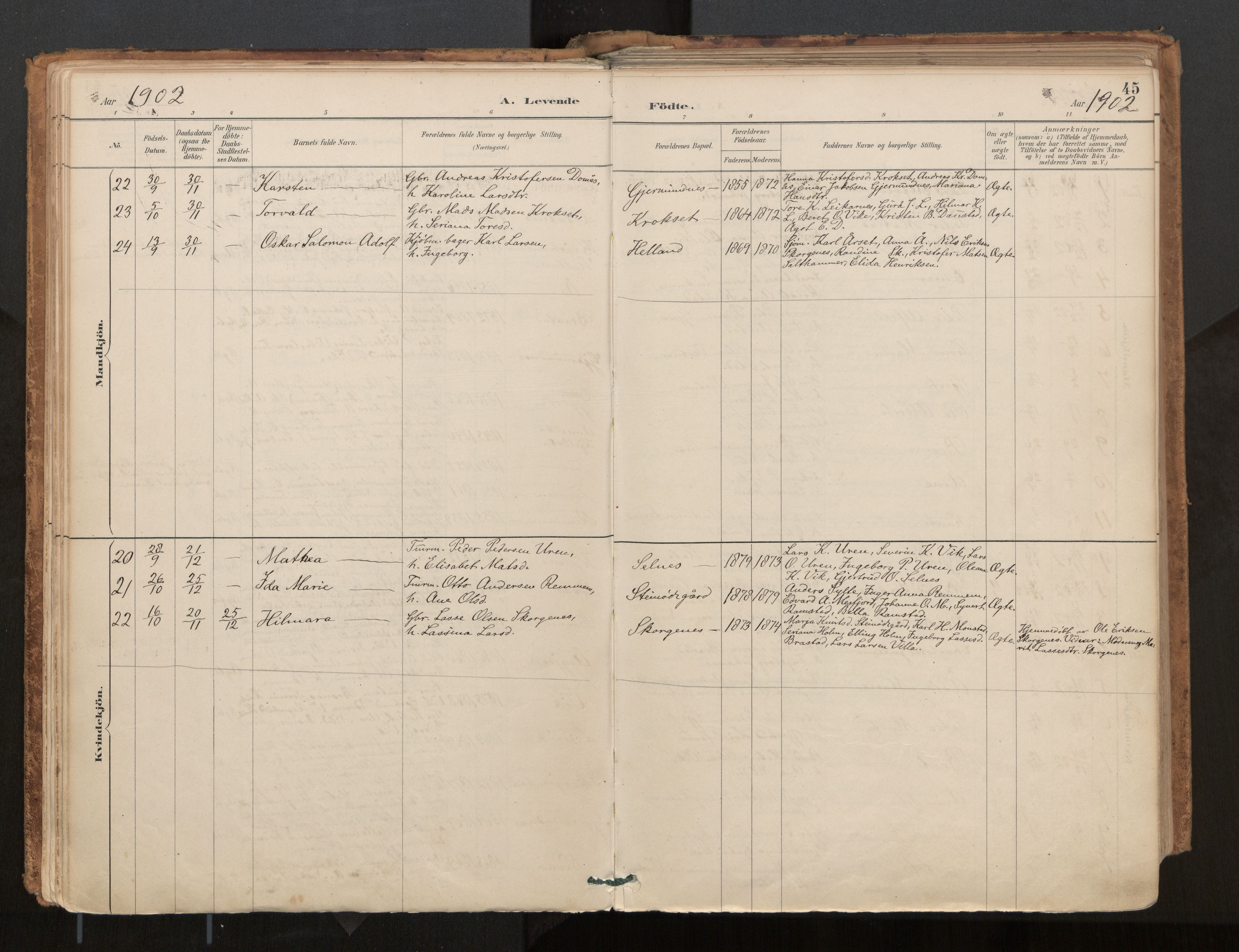 Ministerialprotokoller, klokkerbøker og fødselsregistre - Møre og Romsdal, AV/SAT-A-1454/539/L0531: Parish register (official) no. 539A04, 1887-1913, p. 45