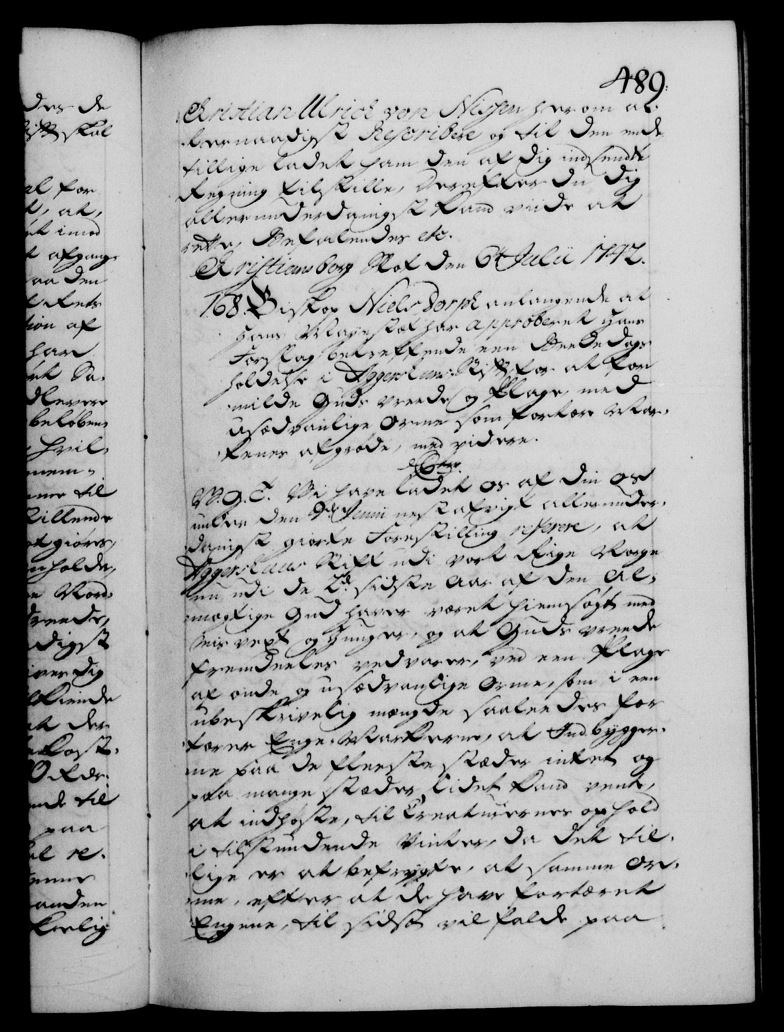 Danske Kanselli 1572-1799, AV/RA-EA-3023/F/Fc/Fca/Fcab/L0029: Norske tegnelser, 1741-1743, p. 489a
