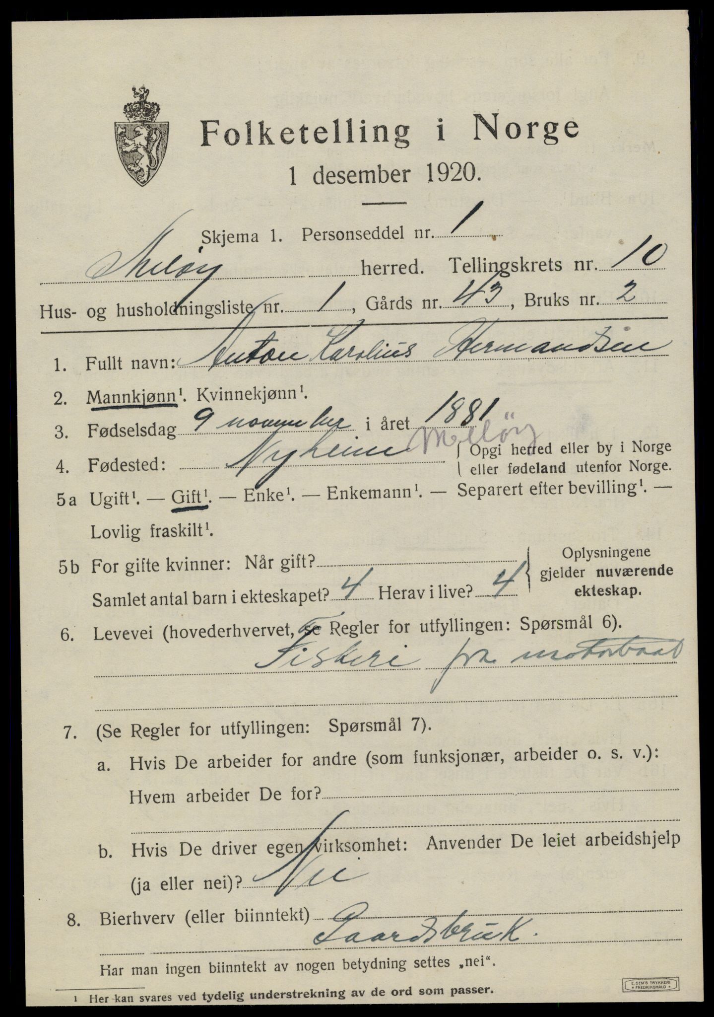 SAT, 1920 census for Meløy, 1920, p. 5167