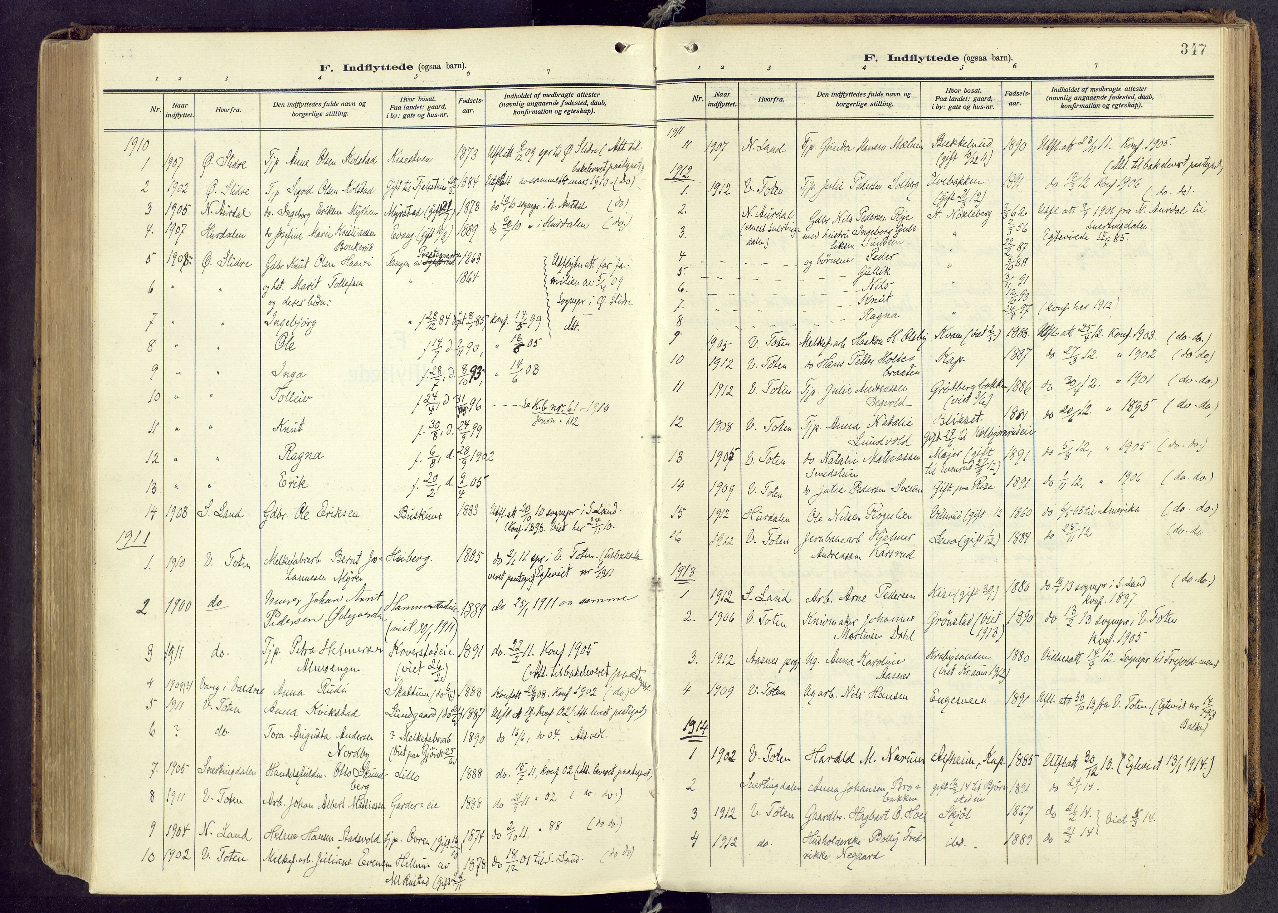 Østre Toten prestekontor, SAH/PREST-104/H/Ha/Haa/L0010: Parish register (official) no. 10, 1910-1920, p. 347