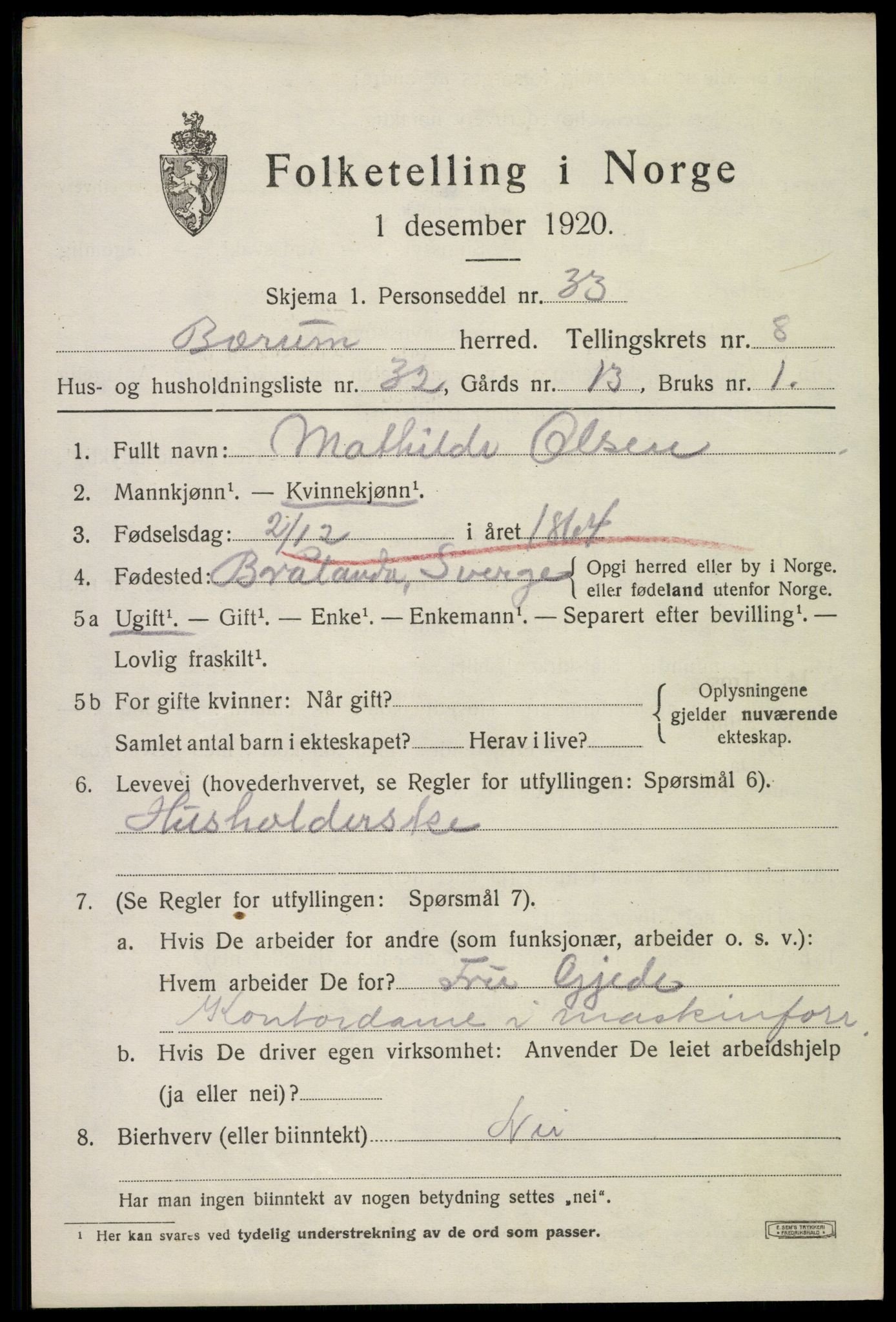 SAO, 1920 census for Bærum, 1920, p. 18912