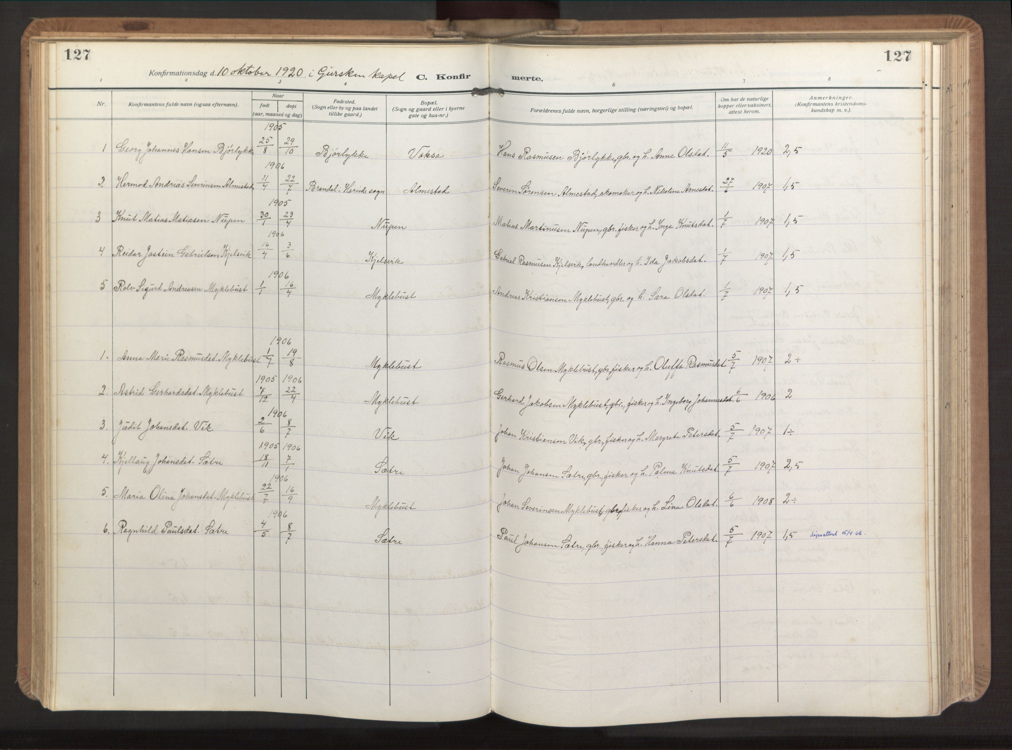 Ministerialprotokoller, klokkerbøker og fødselsregistre - Møre og Romsdal, AV/SAT-A-1454/503/L0044: Parish register (official) no. 503A12, 1918-1931, p. 127