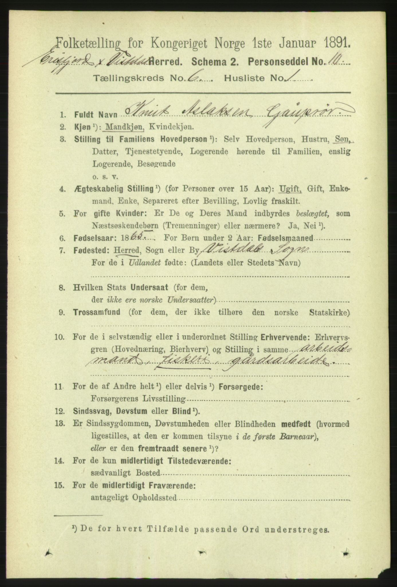 RA, 1891 census for 1542 Eresfjord og Vistdal, 1891, p. 1533