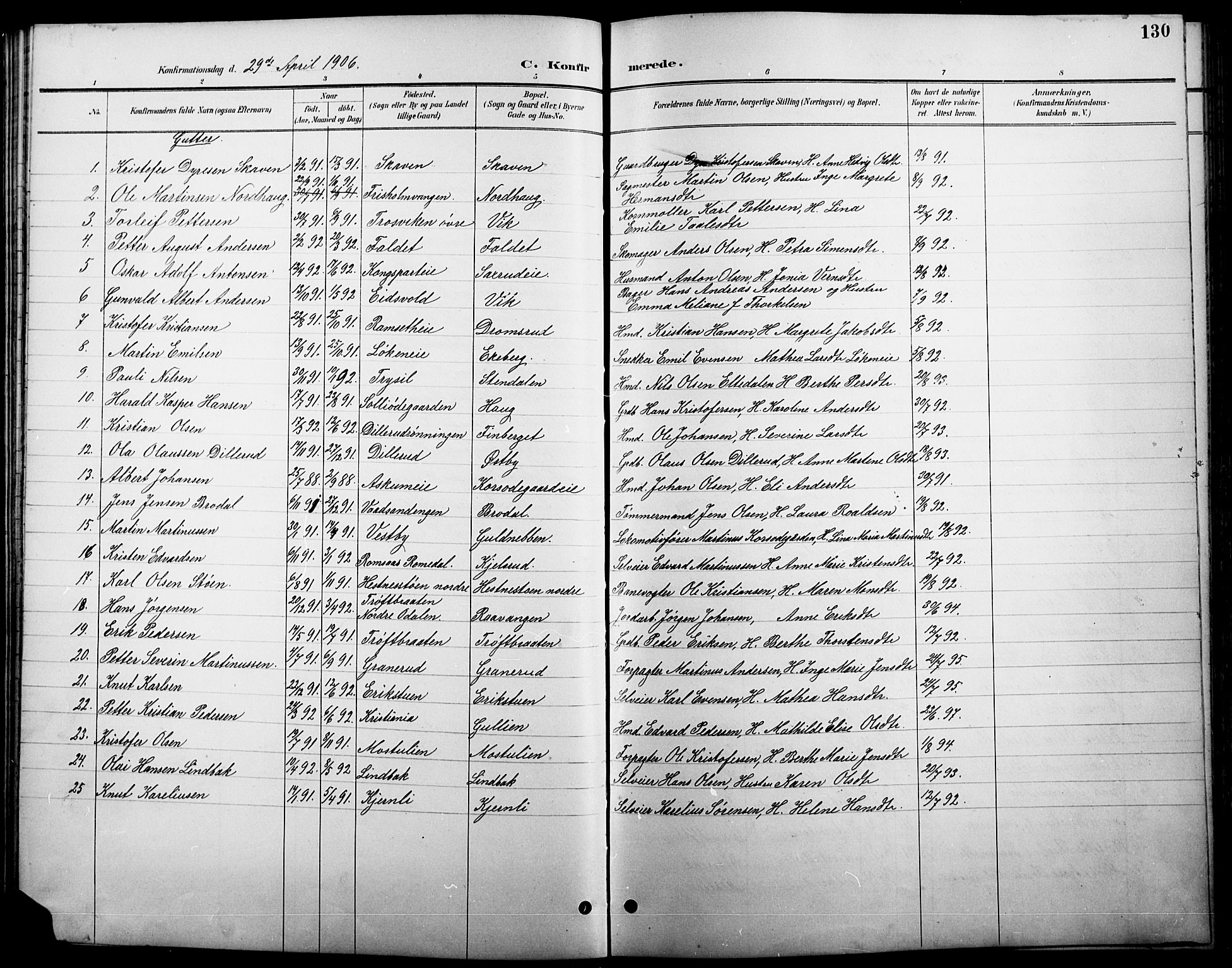 Stange prestekontor, SAH/PREST-002/L/L0011: Parish register (copy) no. 11, 1895-1917, p. 130