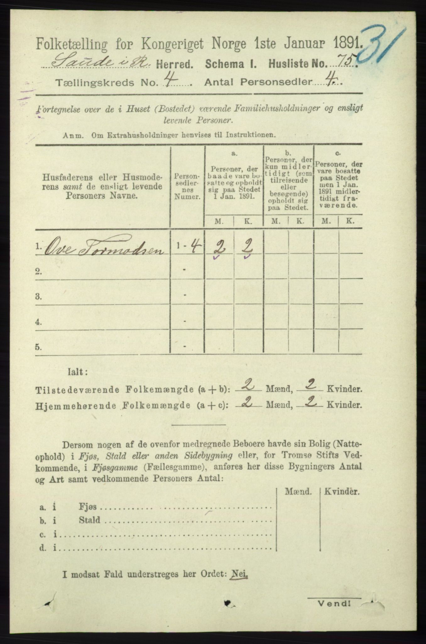 RA, 1891 census for 1135 Sauda, 1891, p. 1815