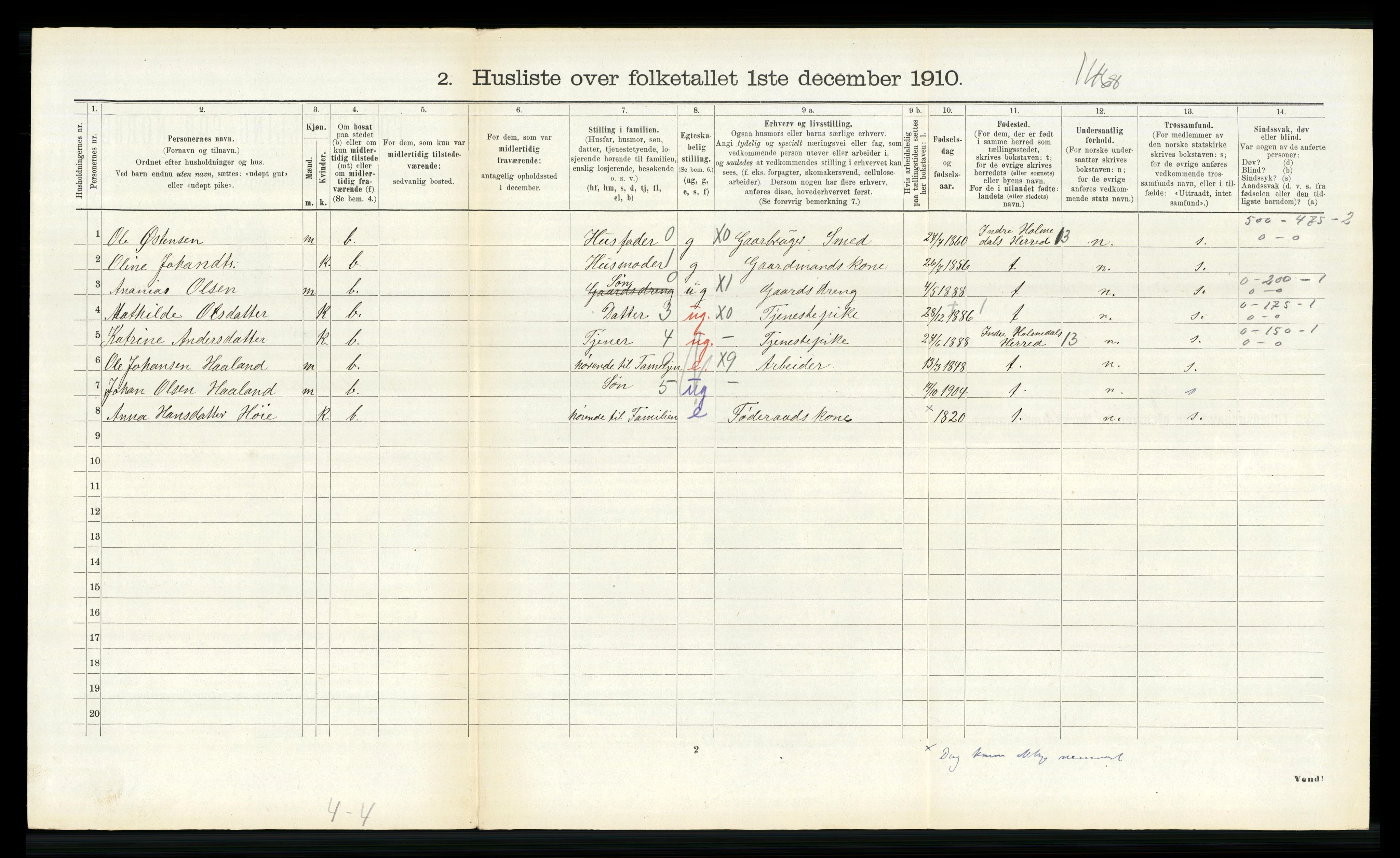 RA, 1910 census for Ytre Holmedal, 1910, p. 591