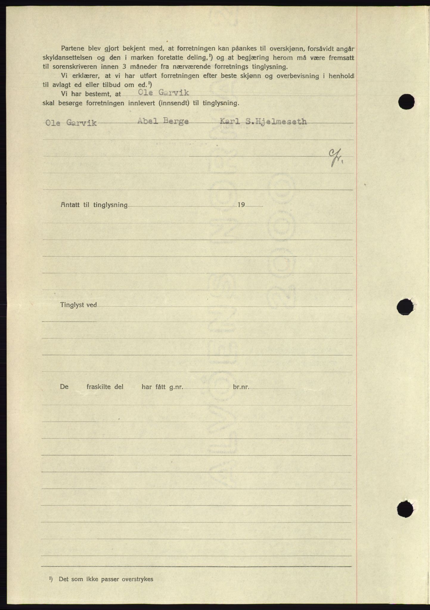 Søre Sunnmøre sorenskriveri, AV/SAT-A-4122/1/2/2C/L0077: Mortgage book no. 3A, 1945-1946, Diary no: : 233/1945