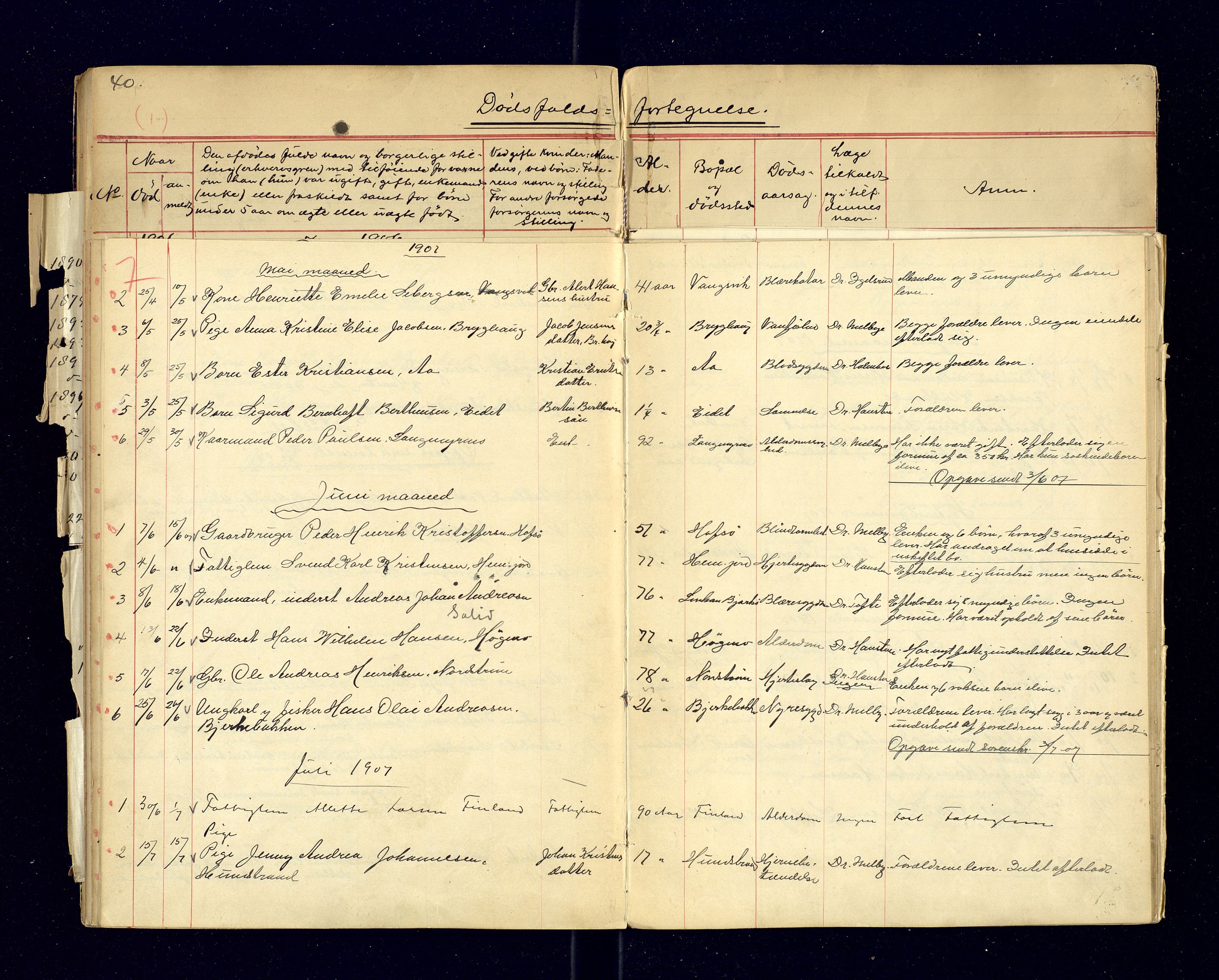 Tranøy lensmannskontor (Sørreisa lensmannskontor), AV/SATØ-SATØ-46/1/F/Fi/Fia/L0146/0003: Dødsfallsprotokoller / Dødsfallsprotokoller. Med register, 1906-1908