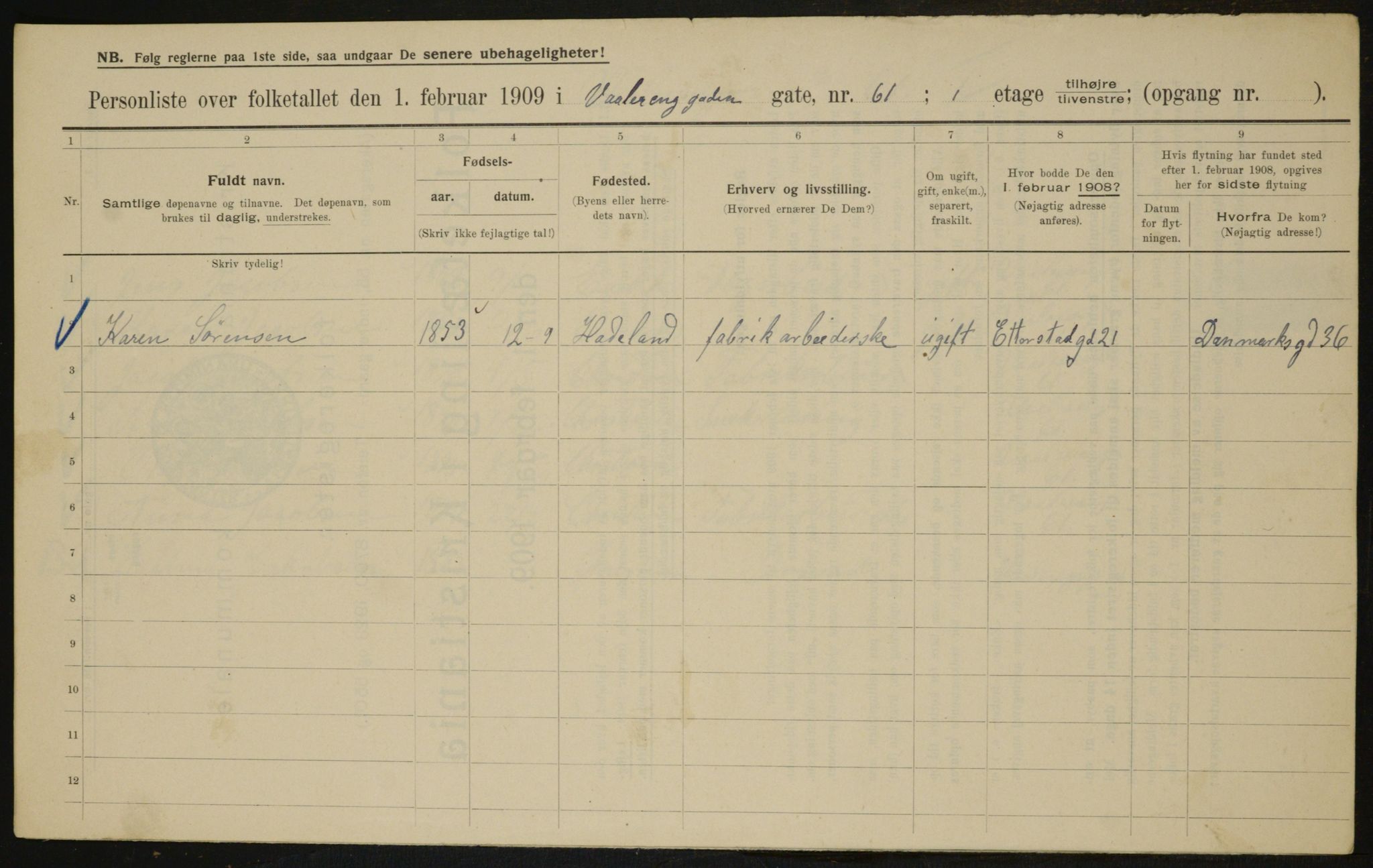 OBA, Municipal Census 1909 for Kristiania, 1909, p. 114533