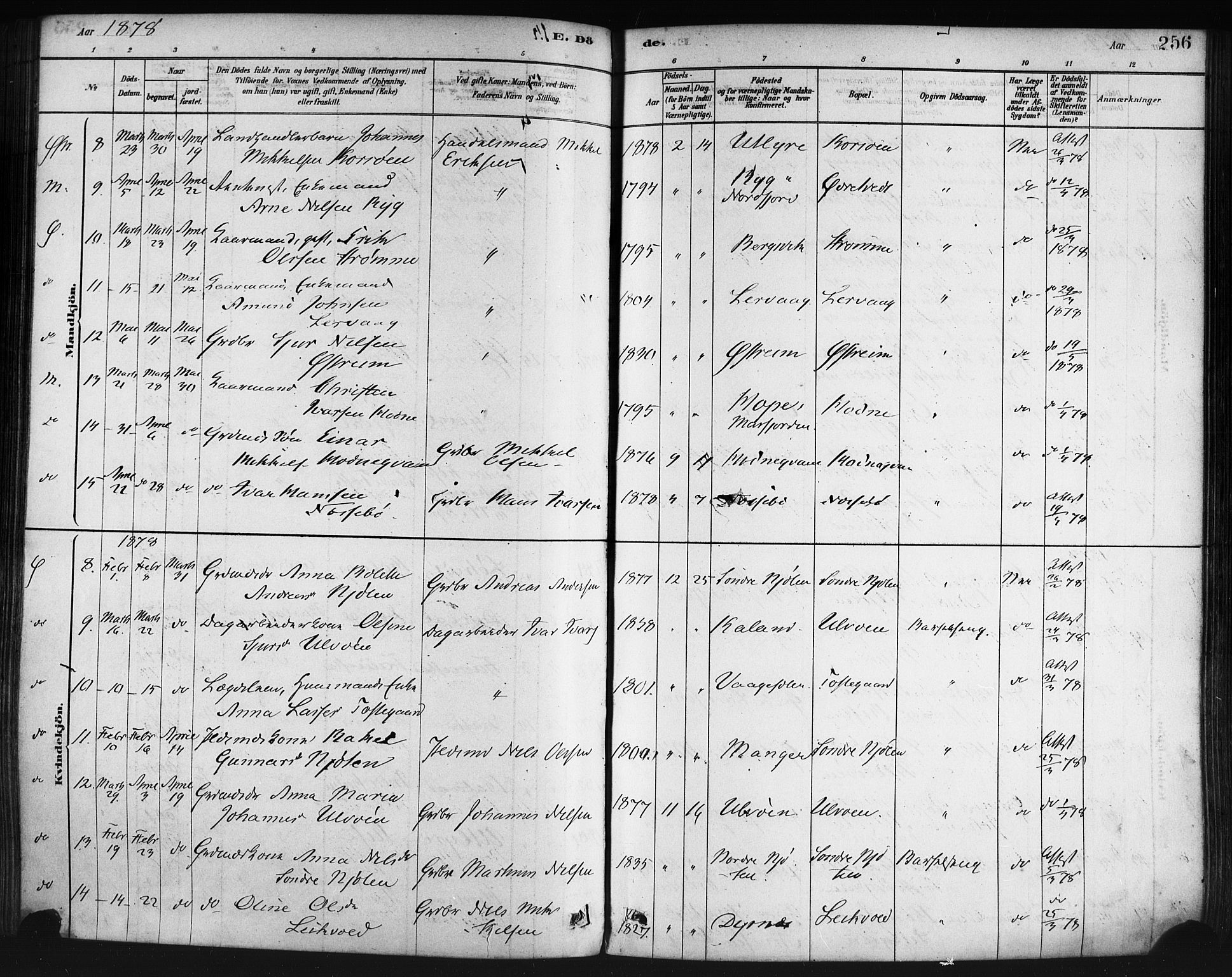 Lindås Sokneprestembete, AV/SAB-A-76701/H/Haa/Haaa/L0019: Parish register (official) no. A 19, 1878-1912, p. 256