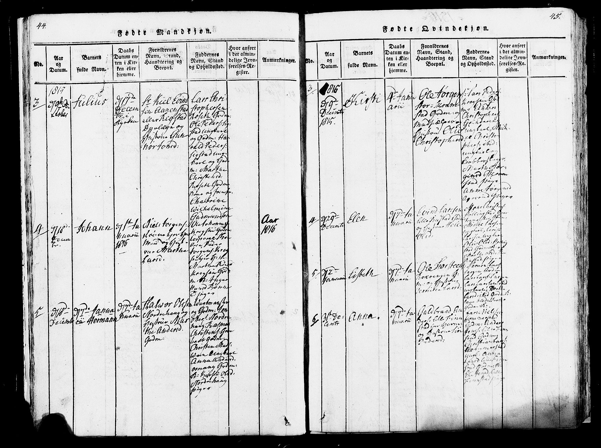 Løten prestekontor, AV/SAH-PREST-022/K/Ka/L0005: Parish register (official) no. 5, 1814-1832, p. 44-45