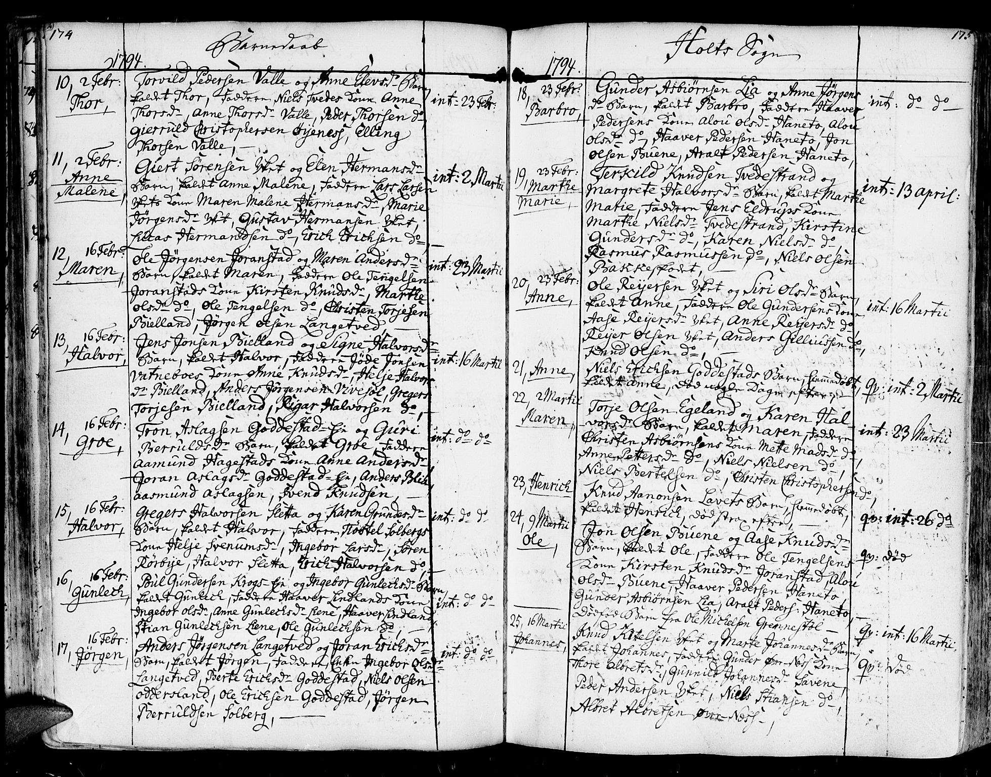 Holt sokneprestkontor, SAK/1111-0021/F/Fa/L0003: Parish register (official) no. A 3, 1765-1798, p. 174-175