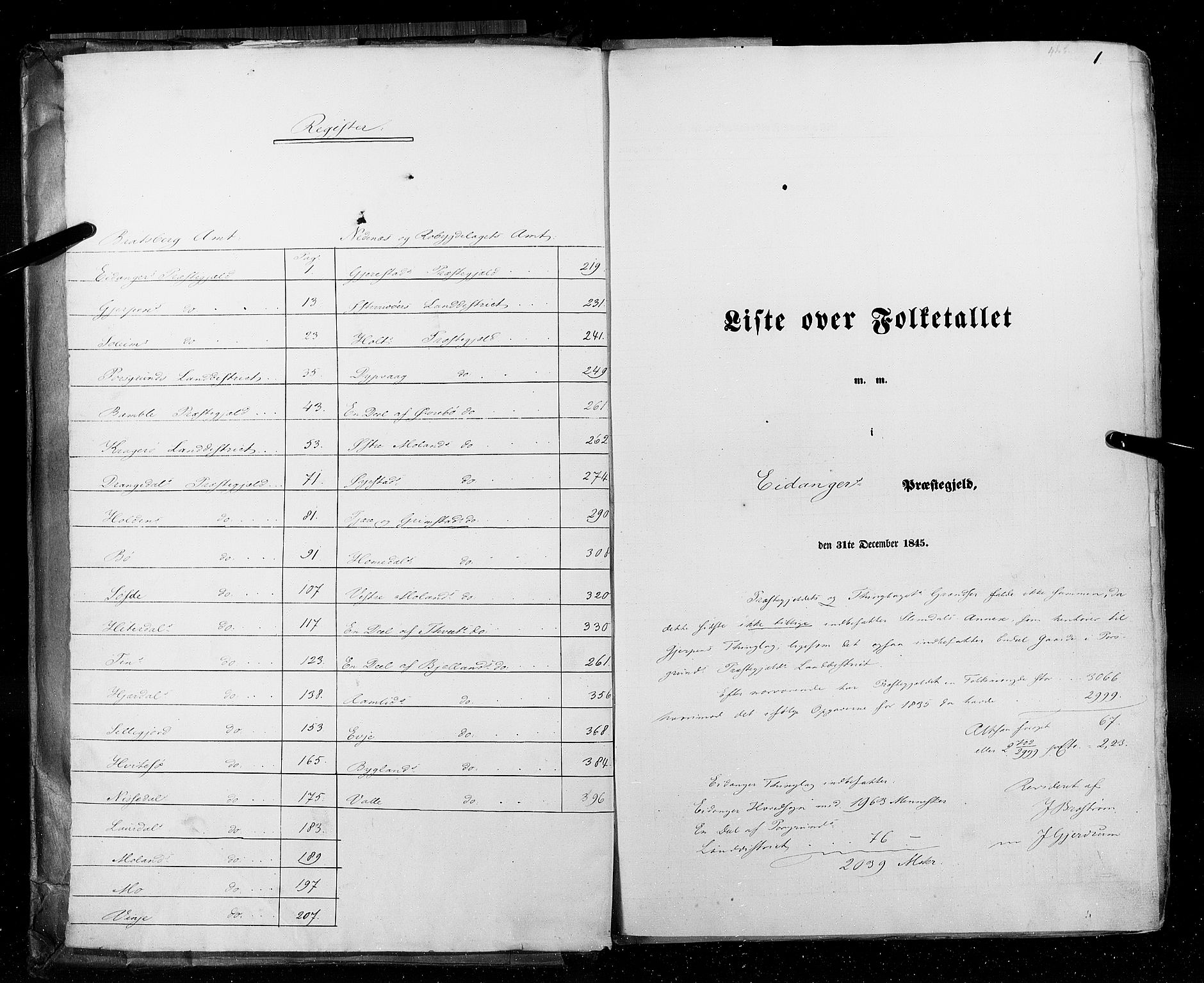 RA, Census 1845, vol. 5: Bratsberg amt og Nedenes og Råbyggelaget amt, 1845, p. 1