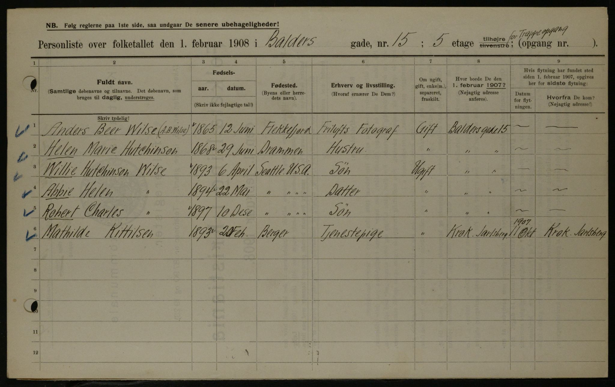 OBA, Municipal Census 1908 for Kristiania, 1908, p. 3317