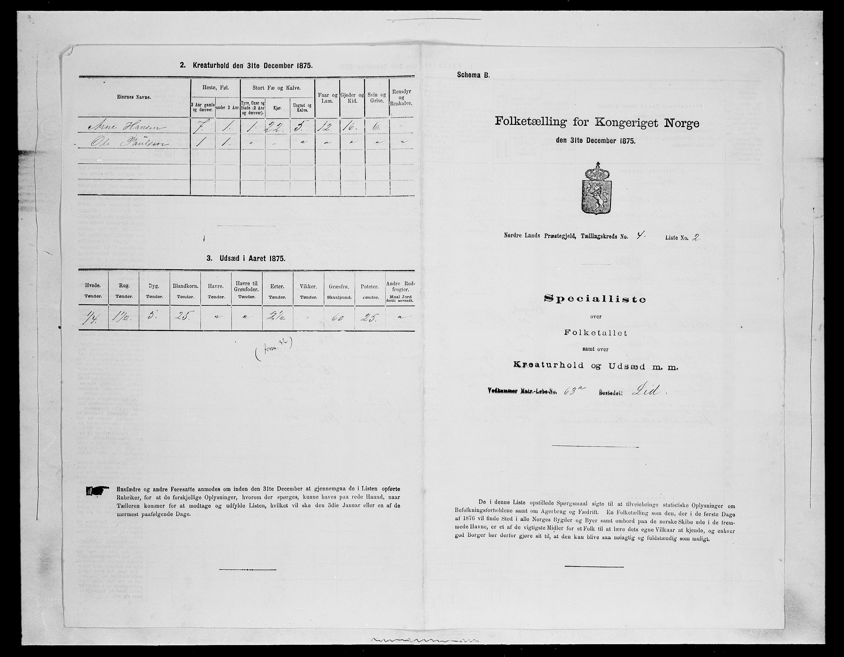 SAH, 1875 census for 0538P Nordre Land, 1875, p. 557