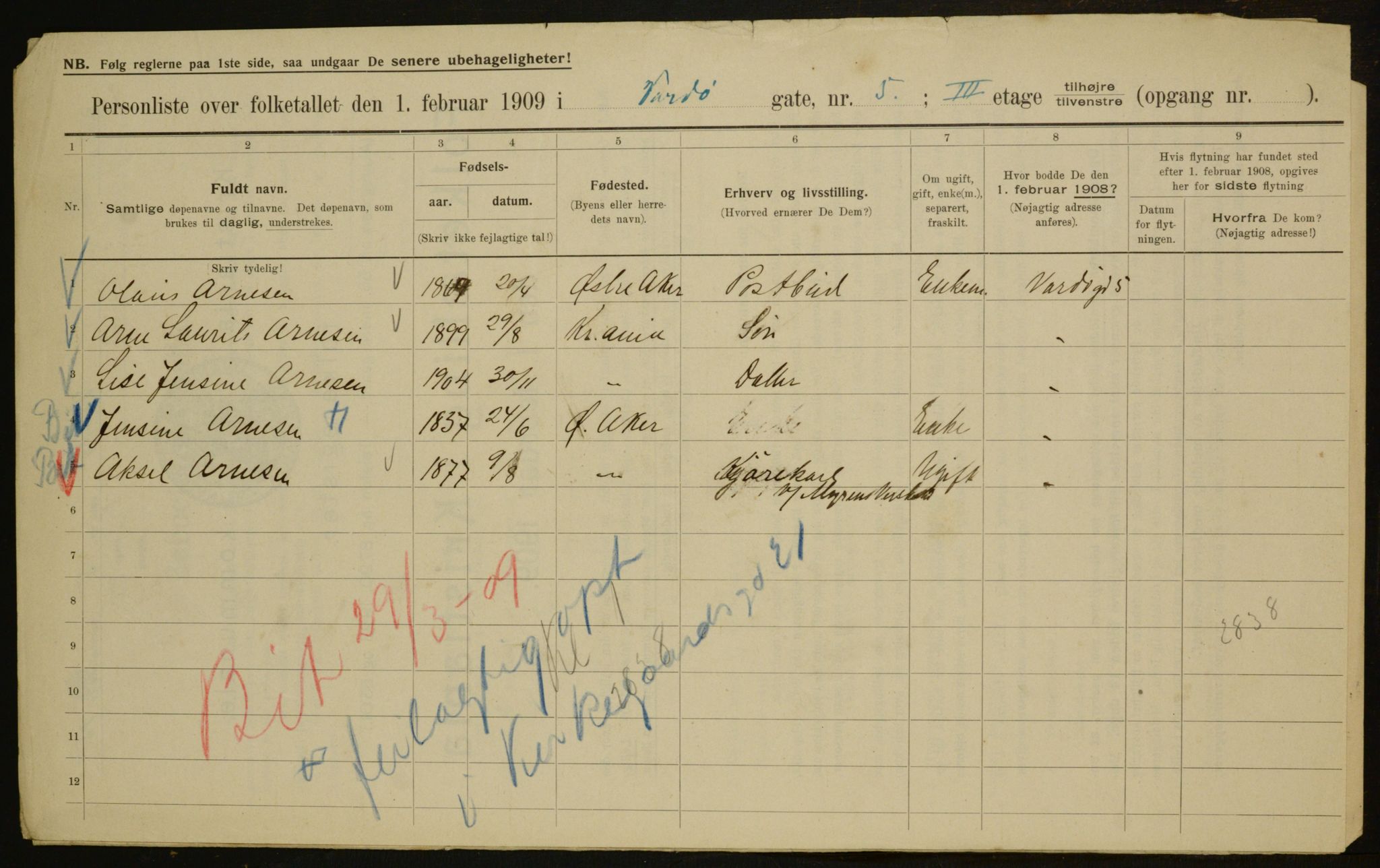 OBA, Municipal Census 1909 for Kristiania, 1909, p. 110609