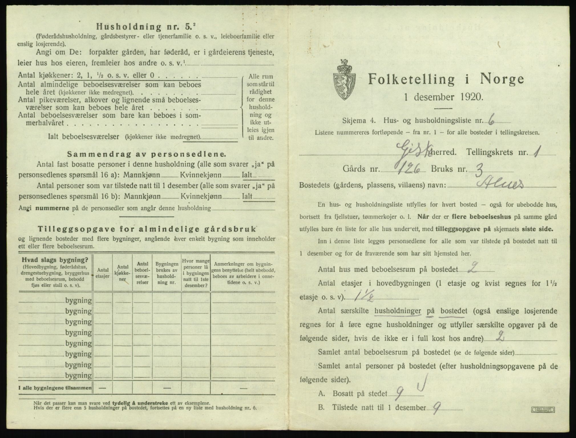 SAT, 1920 census for Giske, 1920, p. 38