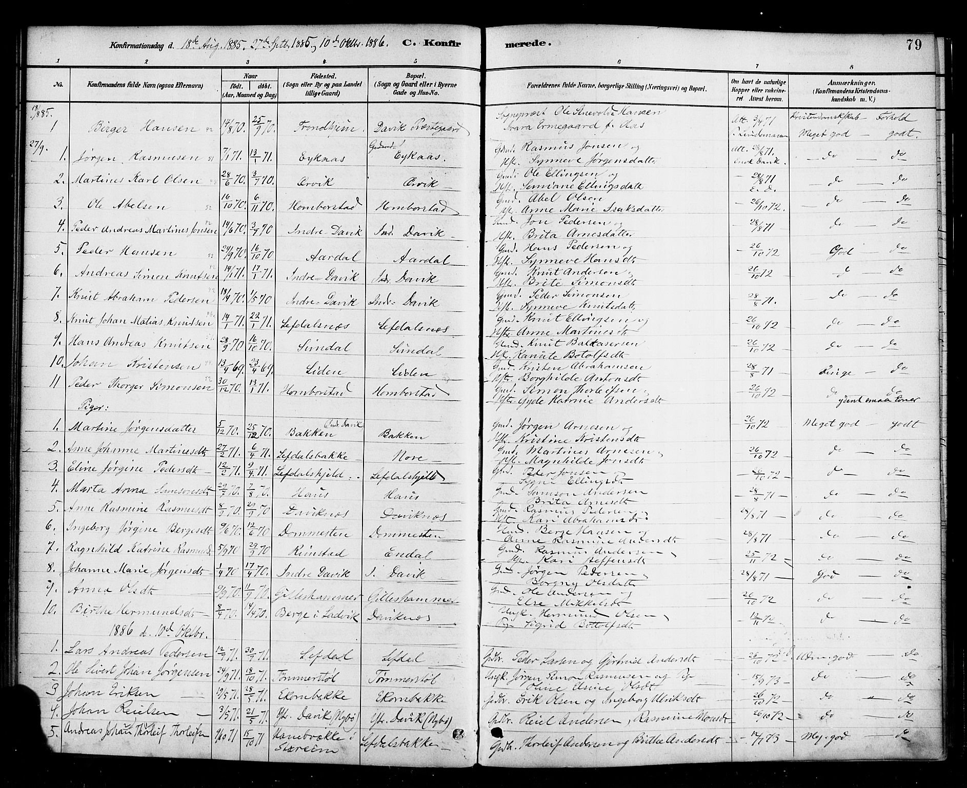 Davik sokneprestembete, AV/SAB-A-79701/H/Haa/Haab/L0001: Parish register (official) no. B 1, 1882-1900, p. 79