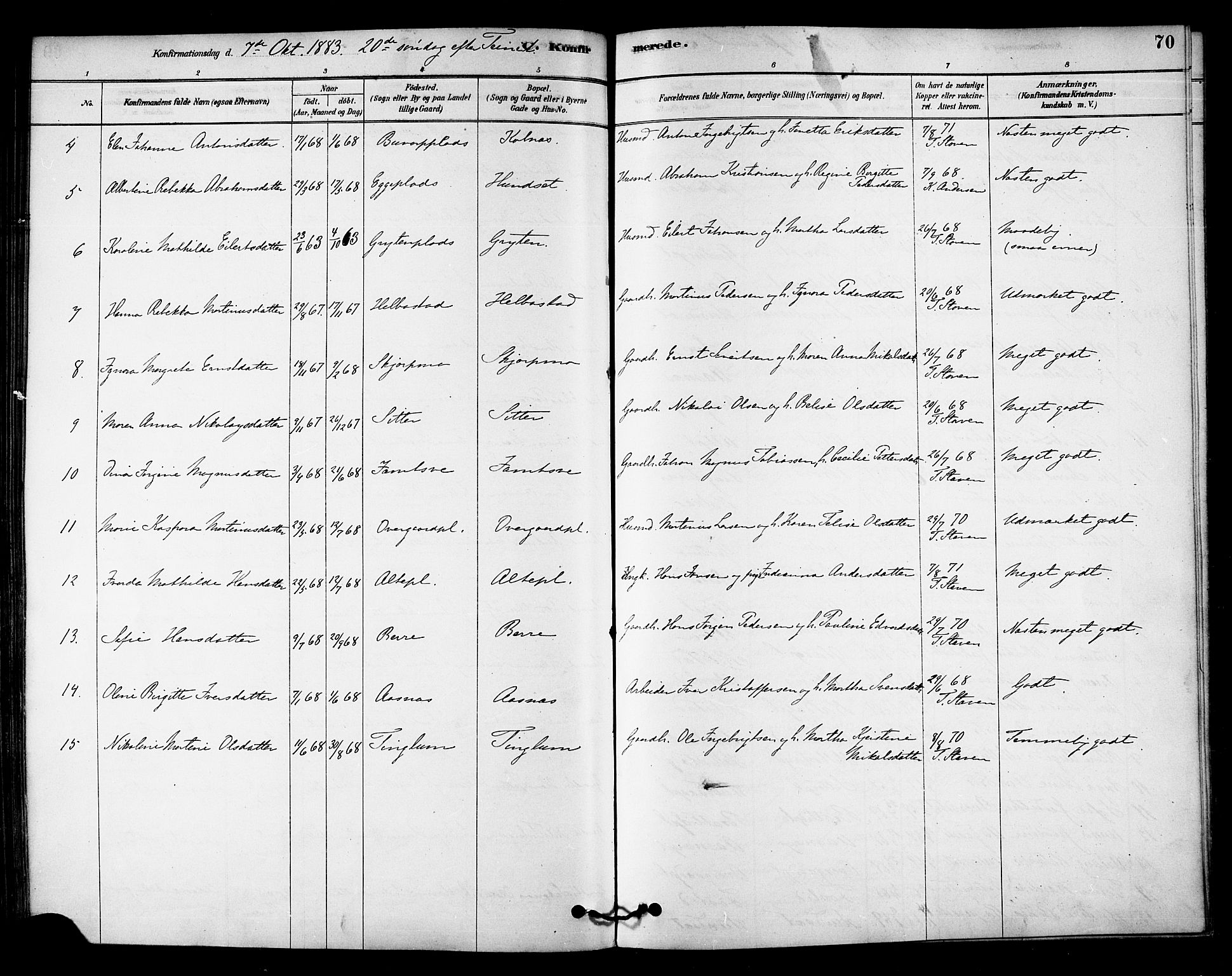 Ministerialprotokoller, klokkerbøker og fødselsregistre - Nord-Trøndelag, AV/SAT-A-1458/742/L0408: Parish register (official) no. 742A01, 1878-1890, p. 70